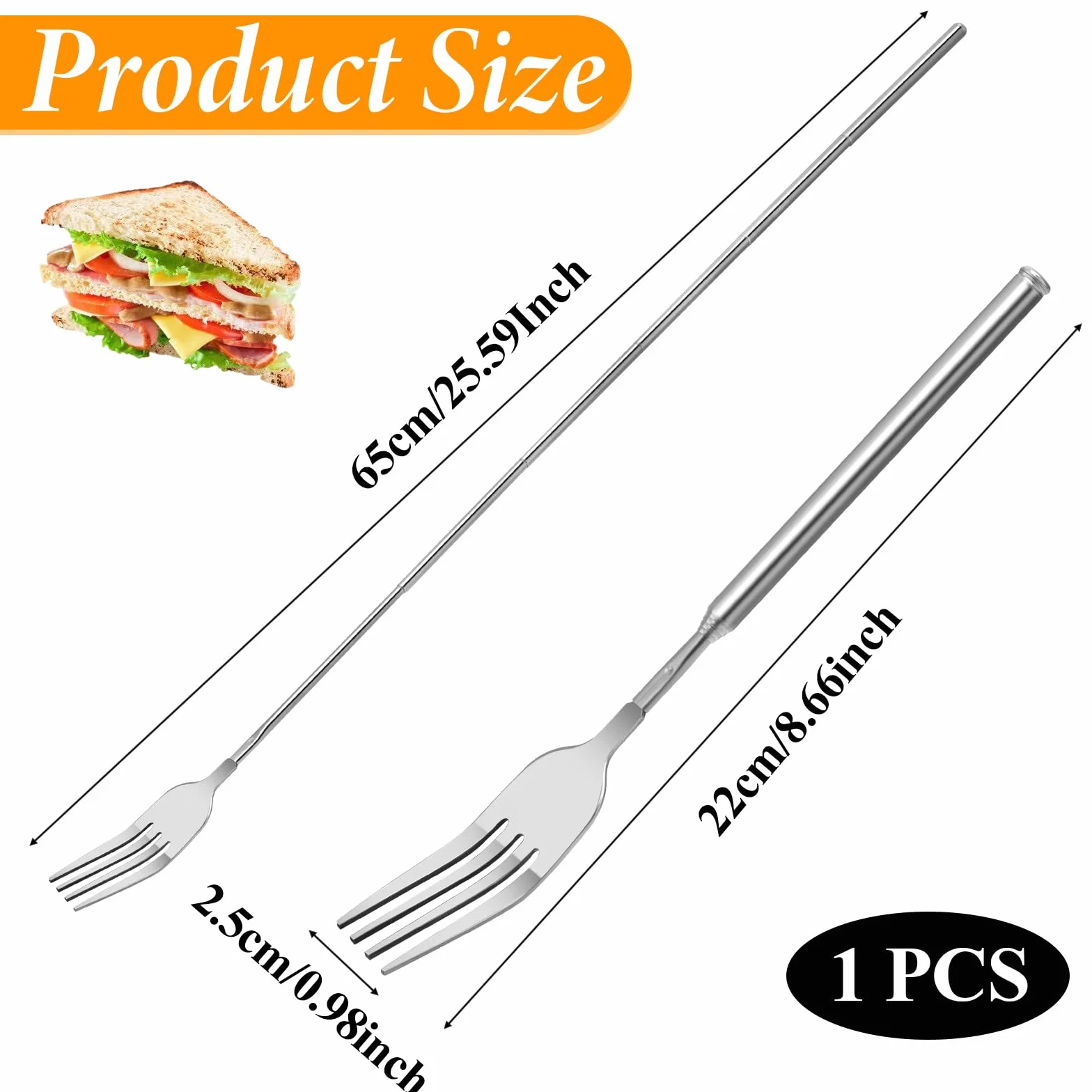 Ptwola Forcella in acciaio allungamento telescopico retrattile robusto barbecue frutta dessert cucina forchette da cucina 60 cm