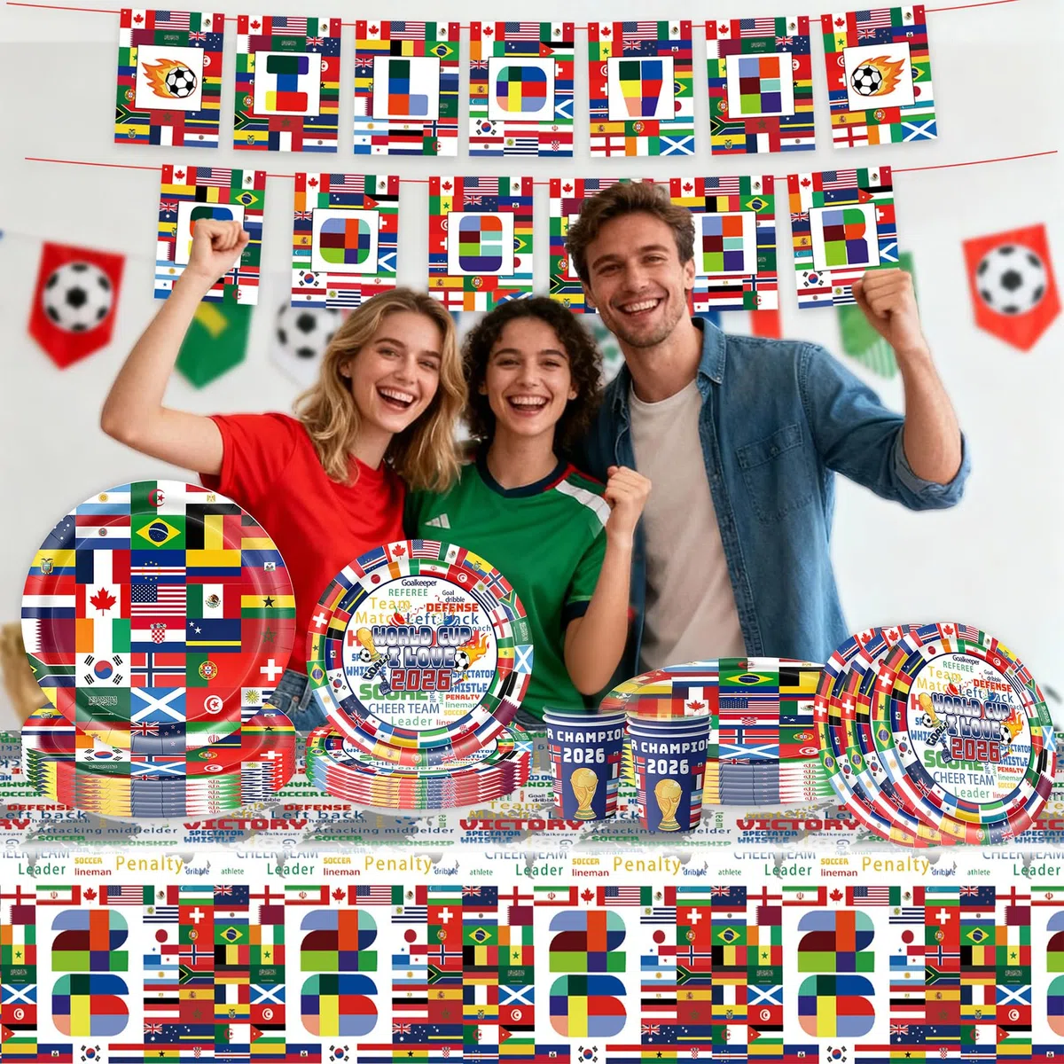 Set di 40 bandiere del mondo, stoviglie per feste di compleanno, con piatti di carta, decorazioni per feste per 10 ospiti