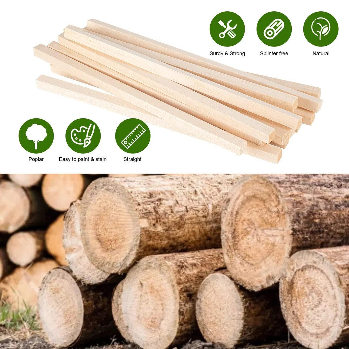 10 tasselli quadrati in legno, 20 x 300 mm, per artigianato, bastoncini in legno duro non finiti, fai da te, decorazione per la casa, 20 mm