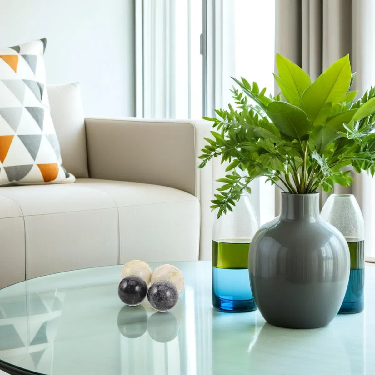 Sfere Decorative in Pietra per Centrotavola e Vasi, 4 Pezzi Riempitivi in Marmo Bianco e Nero per Decorazioni Interni Rustiche e Tavoli da Pranzo