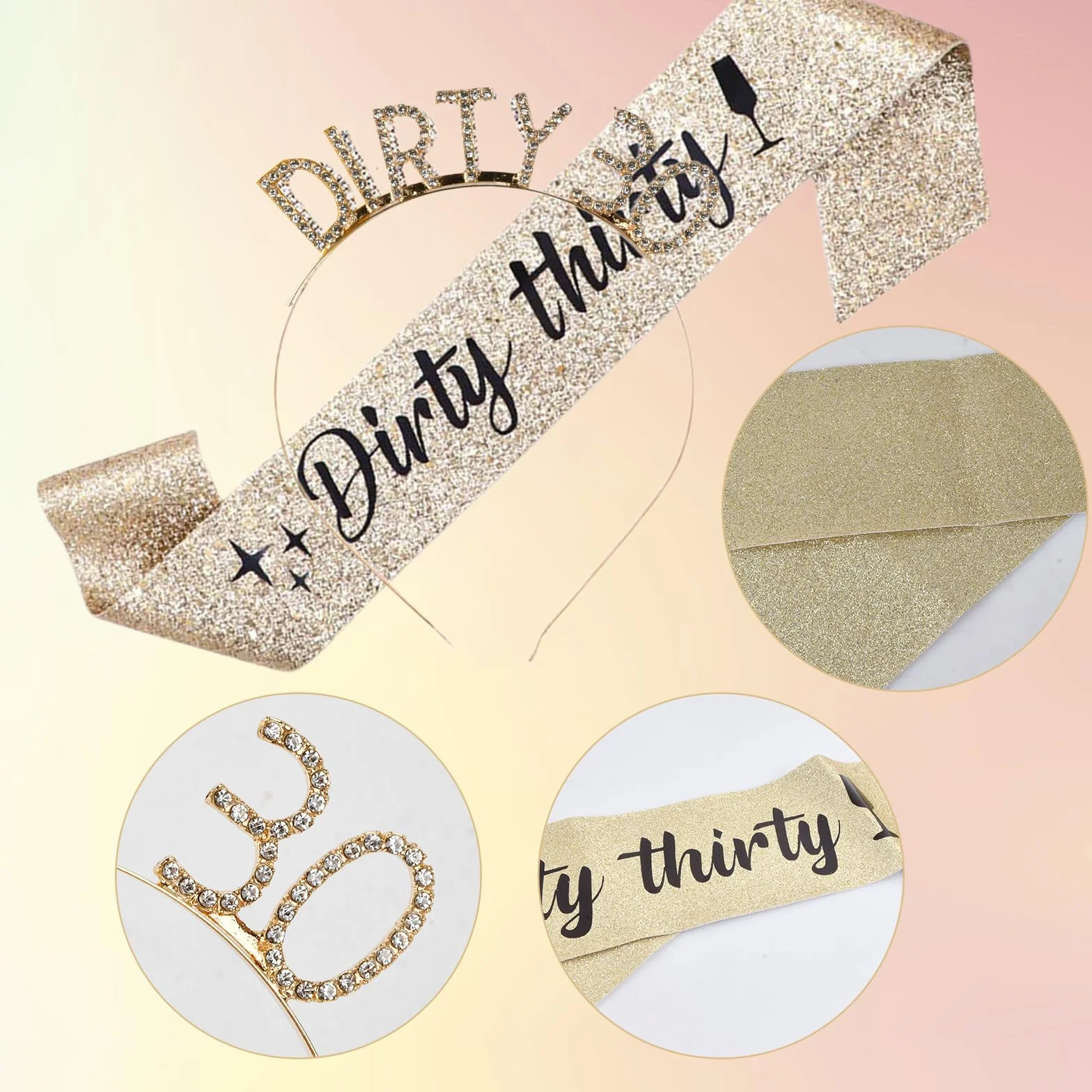 30 Compleanno Corona e Fascia, Strass Corona Compleanno per Donna Decorazione Accessori Regalo, Oro