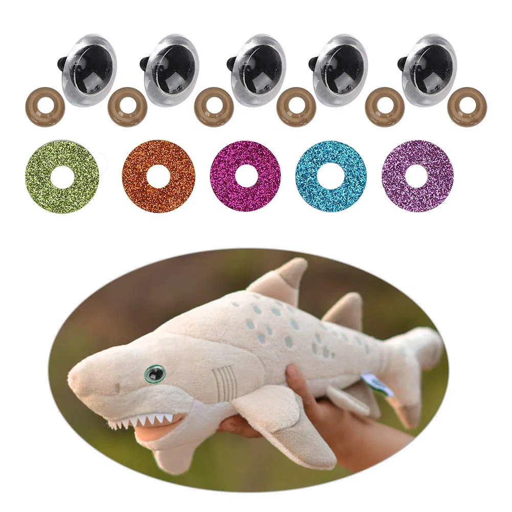 100 Occhi di Sicurezza con Disco Glitterato Colorato, Set di Occhi di Bambola Glitter Occhi di Sicurezza Colorati con Rondelle per Animali (16MM)
