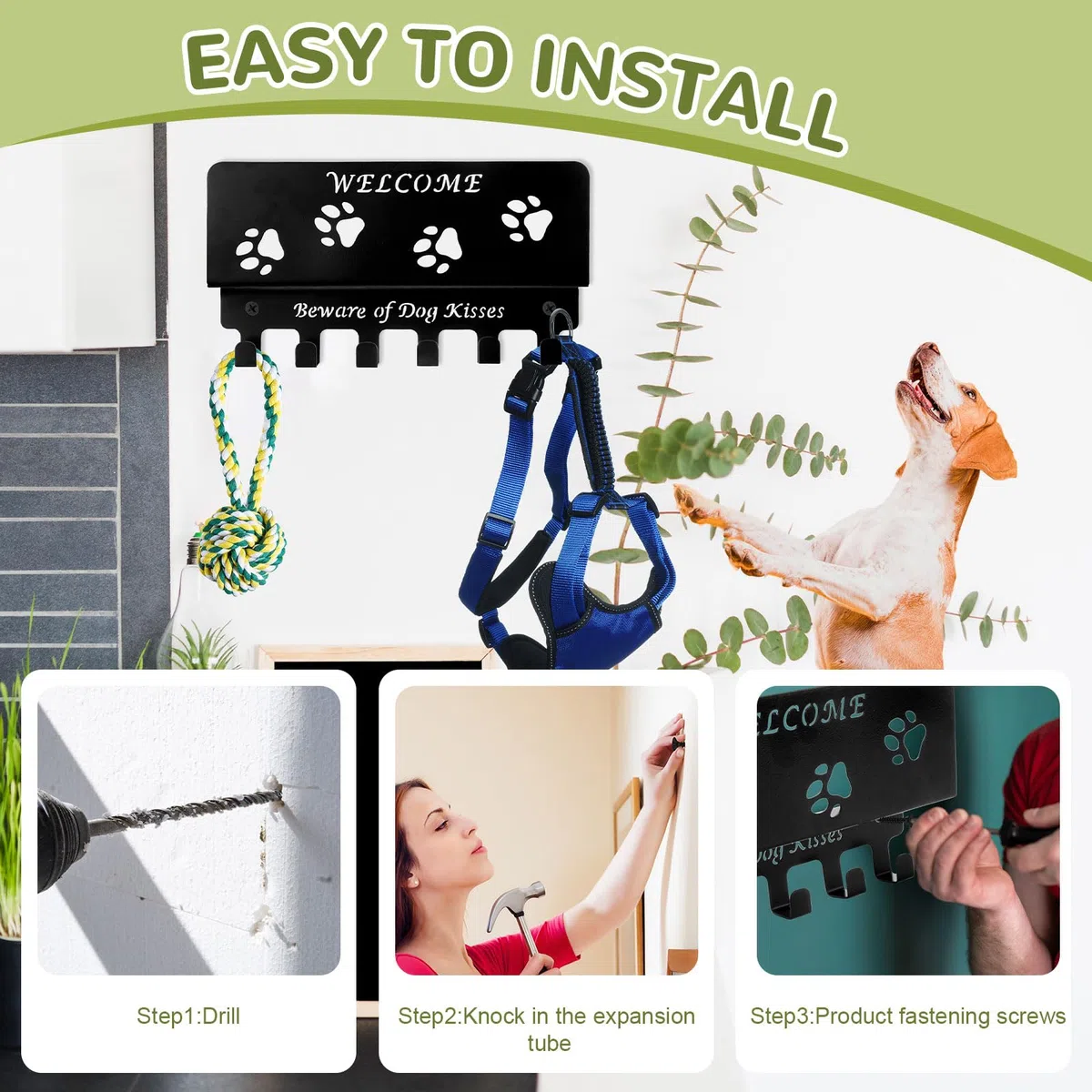 Porta Medaglie Running, Porta Chiavi da Muro per Casa con 6 Ganci, Ganci Appendiabiti da Parete, Portachiavi da Parete Moderno per Guinzagli Ingresso, Occhiali Sole, Regali per Gli Amanti Dei Cani