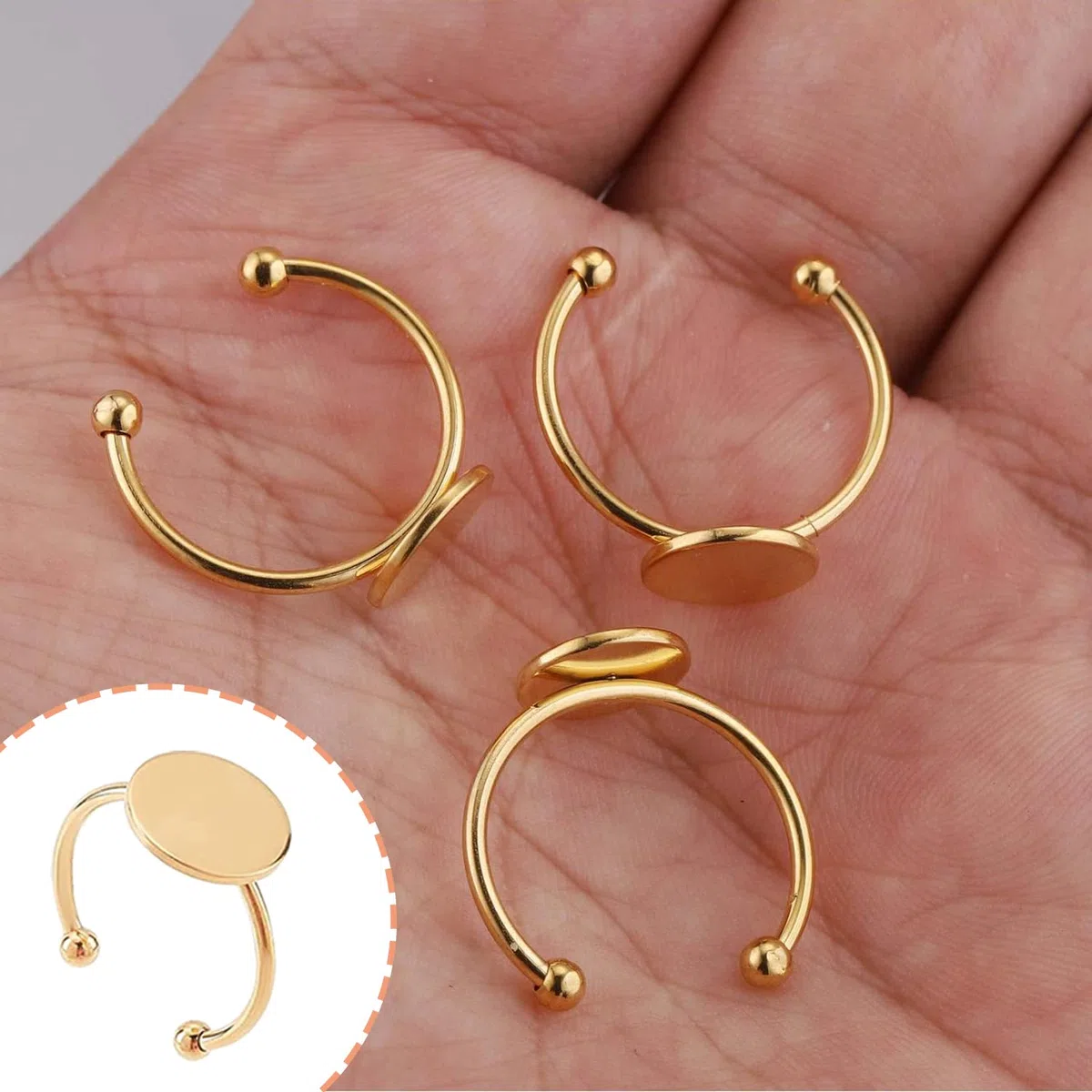 30 Pezzi Base per Anelli Regolabile in Acciaio Inox - Vassoio Piatto Vuoto per Creazione di Gioielli Artigianali Fai da Te (Oro e Argento)