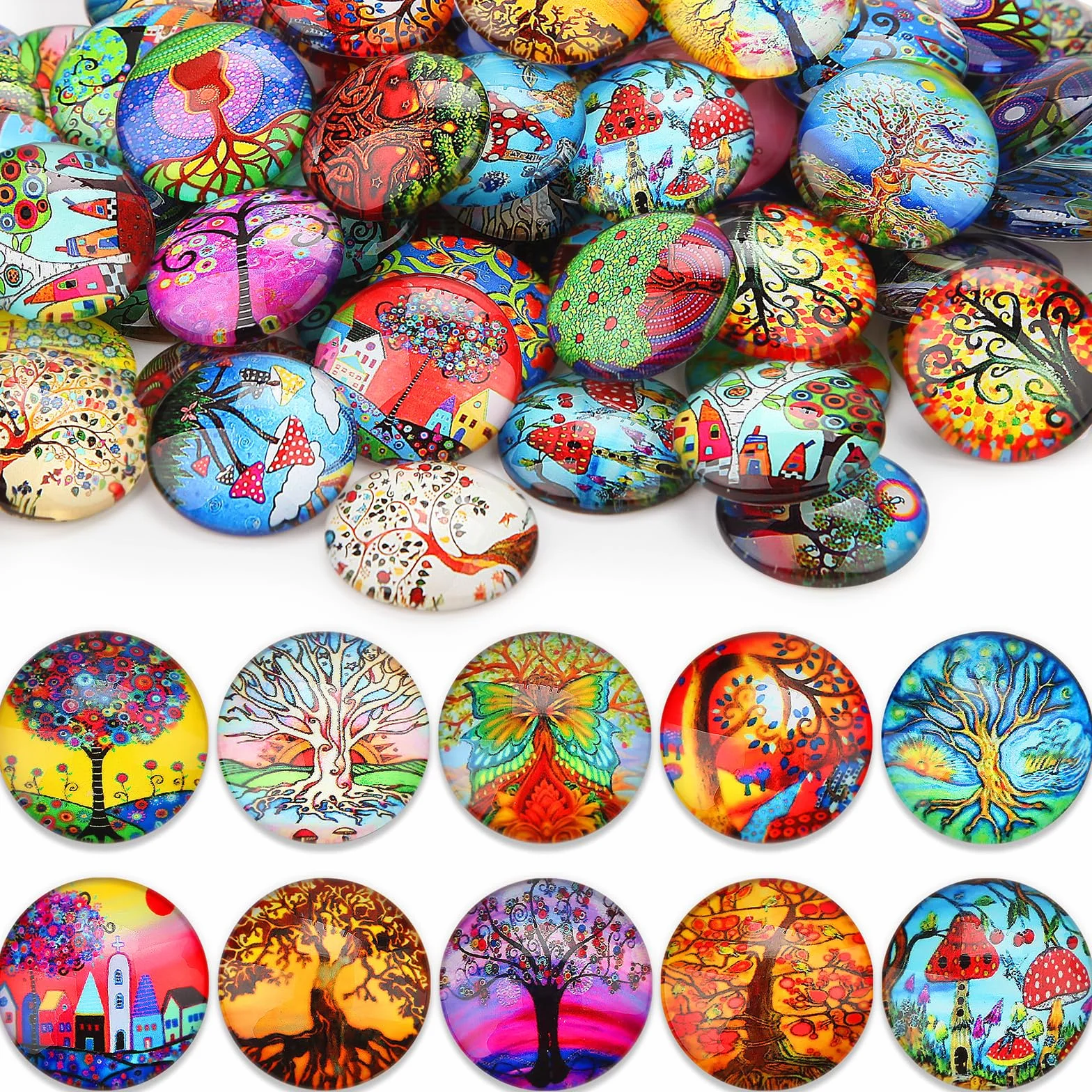 Nenull 100 pietre a mosaico colorate grandi da 25 mm per fai da te, pietre portafortuna per ciondoli fai da te (albero della vita)