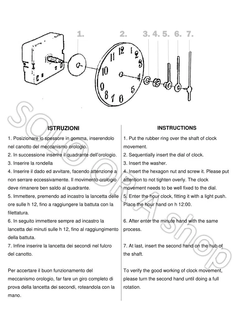 Clock-it Meccanismo orologio pendolo con Canotto extra lungo 24mm, Lancette plastica nere. Kit per riparazione, sostituzione o realizzazione orologio pendolo da parete.