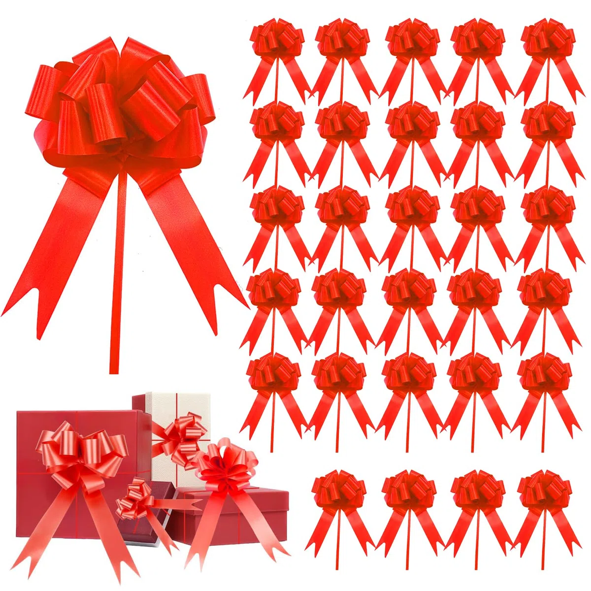 30 PCS Fiocchi Auto Matrimonio Rosso, Fiocco Matrimonio Auto, Fiocchi Rossi Laurea, coccarde per pacchi Regalo per Pacchi Regalo Coccarde Auto-tiranti Fiocchi da Tirare per Regali, Matrimoni