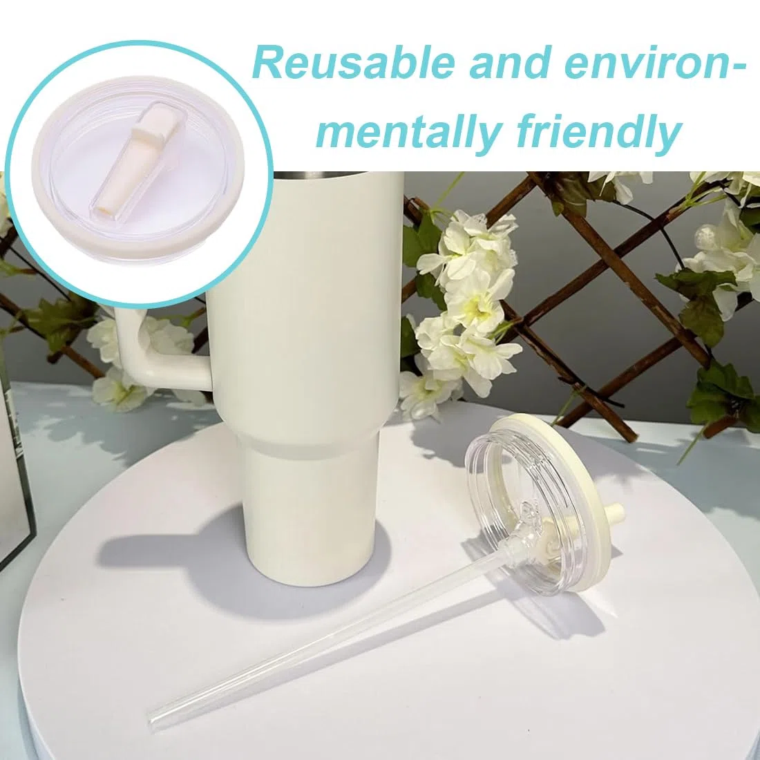 EIHI 2 Pezzi Coperchio di ricambio per bicchieri da 40 oz, Riutilizzabili a prova di perdite e antipolvere, Coperchio di ricambio per accessori Stan ley Cup, Con due cannucce