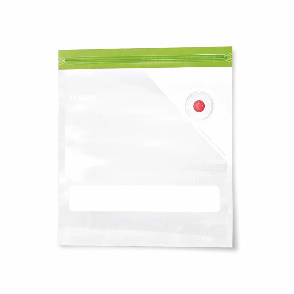 Bosch Set di 10 Sacchetti per Sottovuoto MSZV0FB1, Capienza 1.2 L, Chiusura Ermetica, Riutilizzabili e Lavabili in Lavastoviglie, Adatti per Preparare Carne, Pesce o Verdure Sous-vide