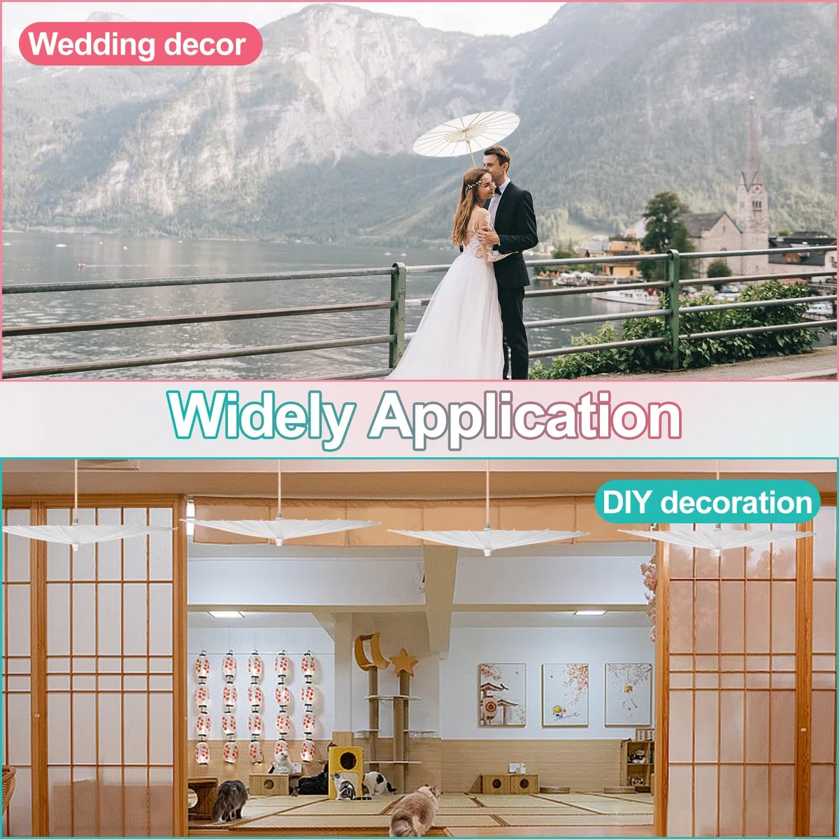 4 pz Ombrello di Carta 60CM Cinese Giapponese, Bianco FAI DA TE Ombrello Decorativo per Matrimonio