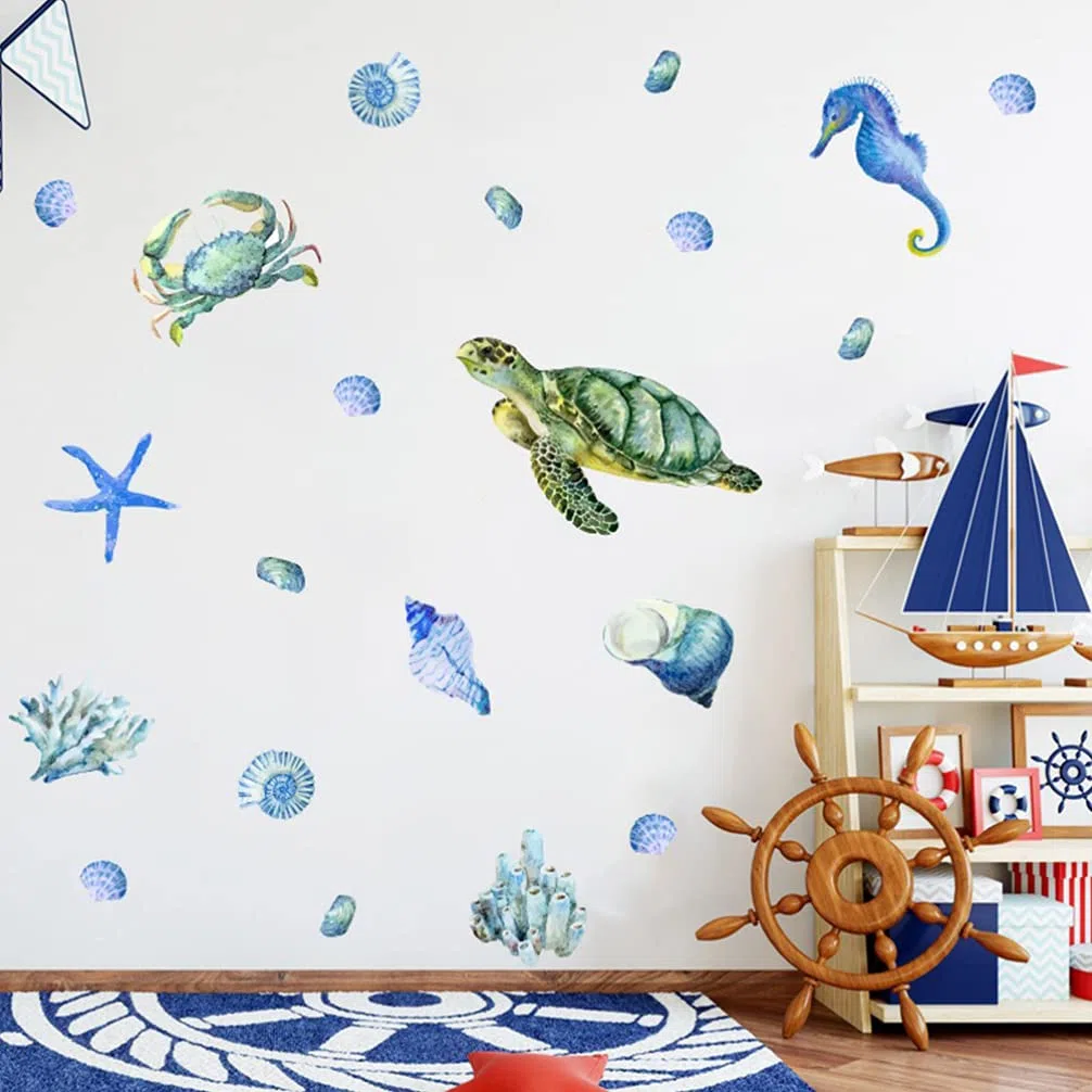 FOMIYES Adesivi Murali Cartoni Animati a Tema Mondo Sottomarino Alghe e Coralli in Pvc Facili da Staccare per Decorazioni Camera da Letto Ragazzo Ragazza