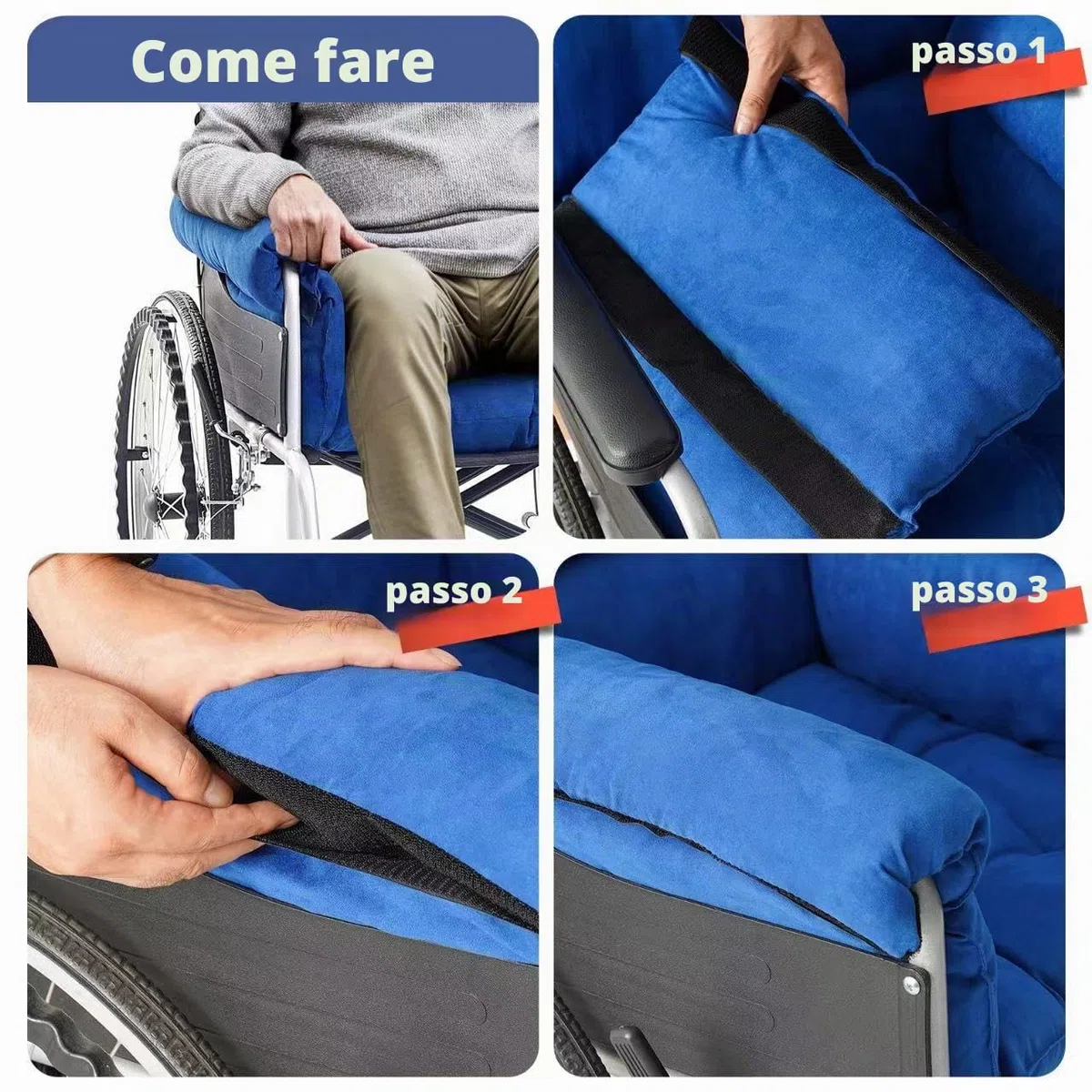 Cuscino morbido per sedia a rotelle, accessorio per sedia a rotelle, aiuta a prevenire la pressione dei braccioli e supporta coccige e schiena, antiscivolo, adatto per sedie riscaldate da