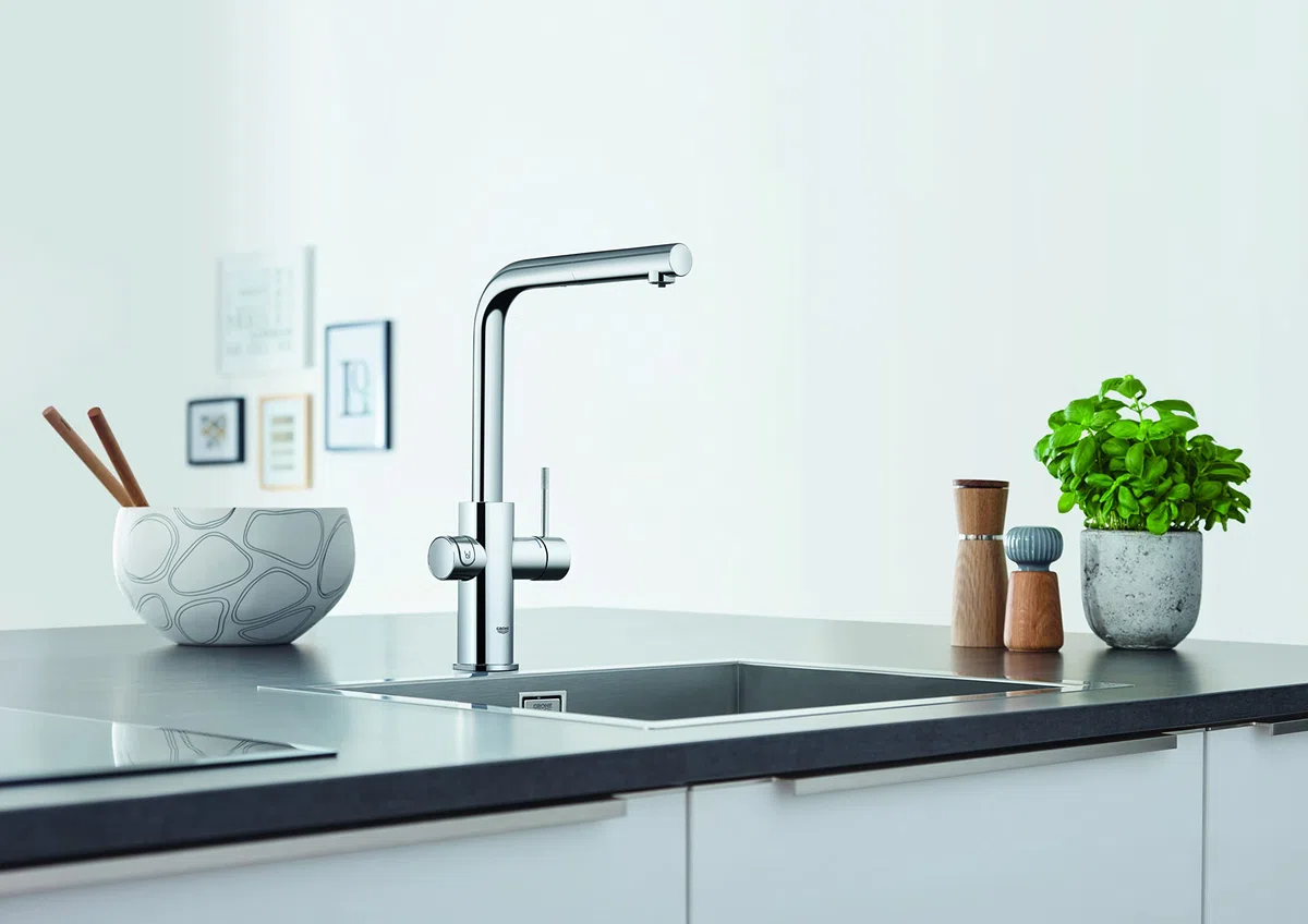GROHE Blue Caraffa in Vetro con Tappo, Capacità 1 L, Tappo in Acciaio Inox con Blocco Antiribaltamento, Volume 1 L, 40405001