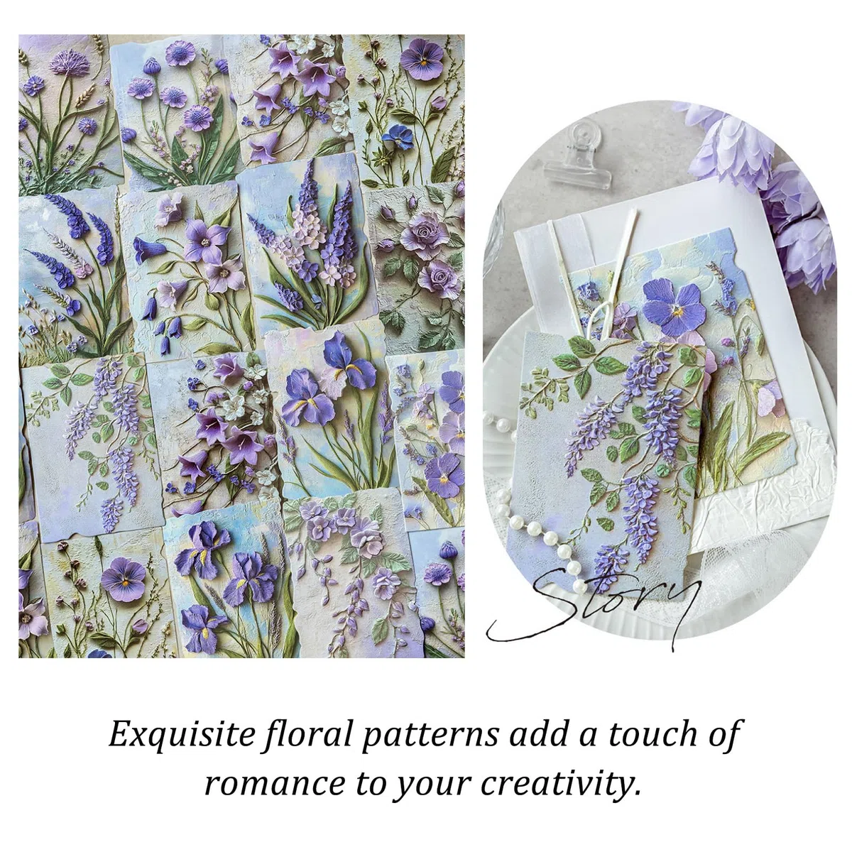 69 Fogli Carta Scrapbooking Floral, Dipinti Olio Fiori Carta Decorativa, Decoupage Paper per Creazione Biglietti Diario Album Foto Regalo Fotografico Decorazione