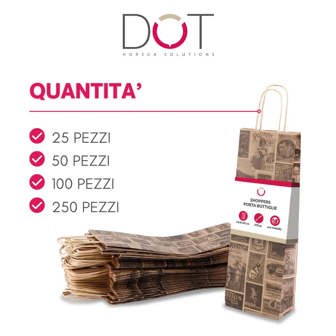 DOT Horeca Solutions Sacchetti Portabottiglia Vintage 14x8x40 cm, 25 Pezzi
