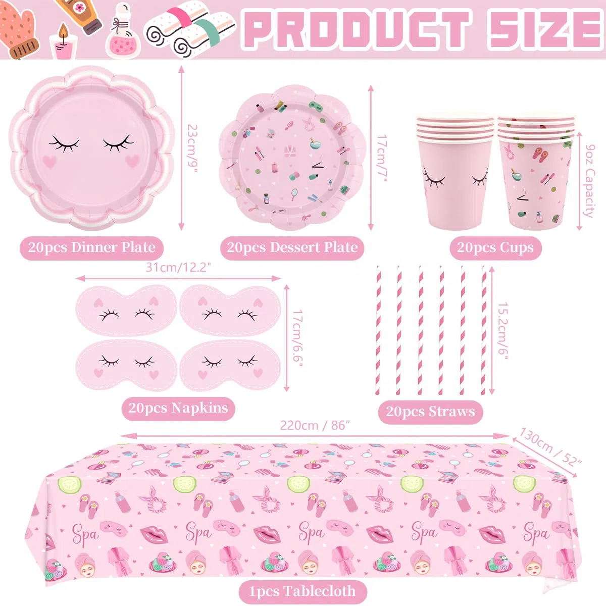 Decorazioni per feste spa per ragazze e donne includono piatti, tovaglioli, tazze, tovaglia, cannuccia per spa pigiama pigiama pigiama trucco forniture per feste