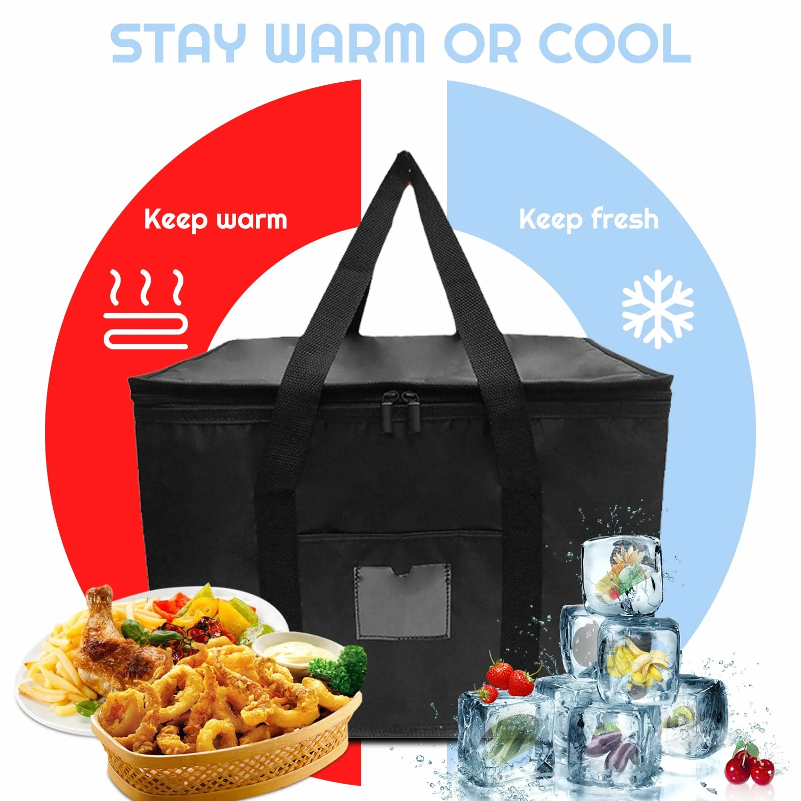 SUOXU Borsa termica termica da 40 l, grande, pieghevole, isolata, per picnic e shopping, borsa termica per campeggio, barbecue e consegna di cibo (nero)
