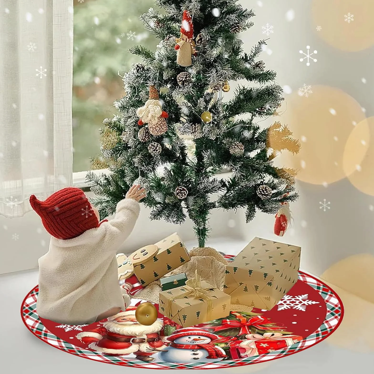 90cm Grande Gonna Albero di Natale, Tappetino per albero di Natale Pupazzo di Neve, Copertura per Albero diNatale, Rotonda Tappetino per Copertura Base Babbo Nataleper Decorazioni Natalizie