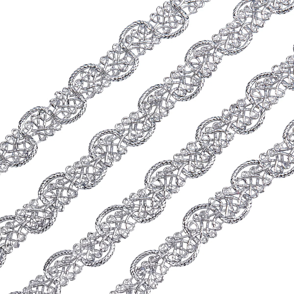FINGERINSPIRE 25 Yards Metallic Treccia Pizzo Trim, Motivo Foglia 12x1.5mm Argento Millepiedi Pizzo Nastro Decorato Gimp Trim per Matrimoni, Costumi o Gioielli, Artigianato e Cucito