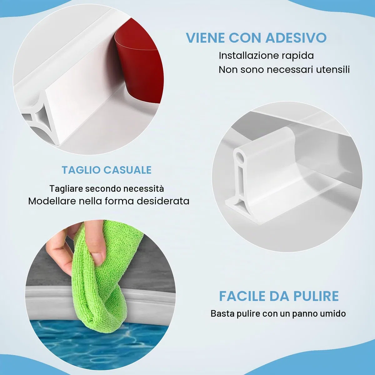 Barriera Doccia Ferma Acqua 2M - Autoadesiva Guarnizione Doccia Sottoporta, Guarnizione Impermeabile Antimuffa per Bagno, Gomma Guarnizioni Box Doccia per Angoli Lavabo Vasca, Bianco