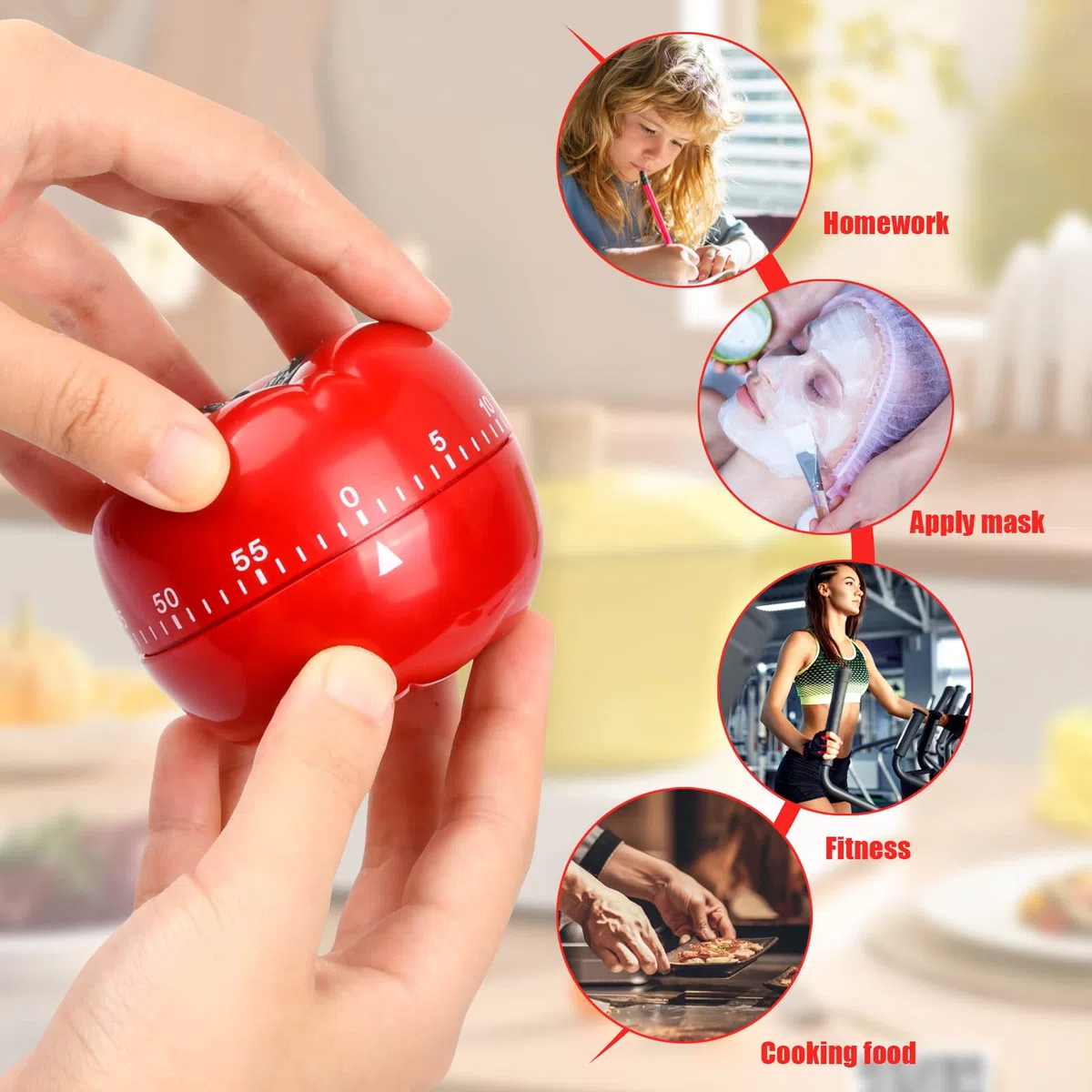 Timer da Cucina, Pomodoro Timer, Timer da Cucina Meccanico, ABS Timer Digitale da 60 Minuti, Timers da Cucina Divertenti per Cucinare, Cuocere al Forno, Imparare, Giocare