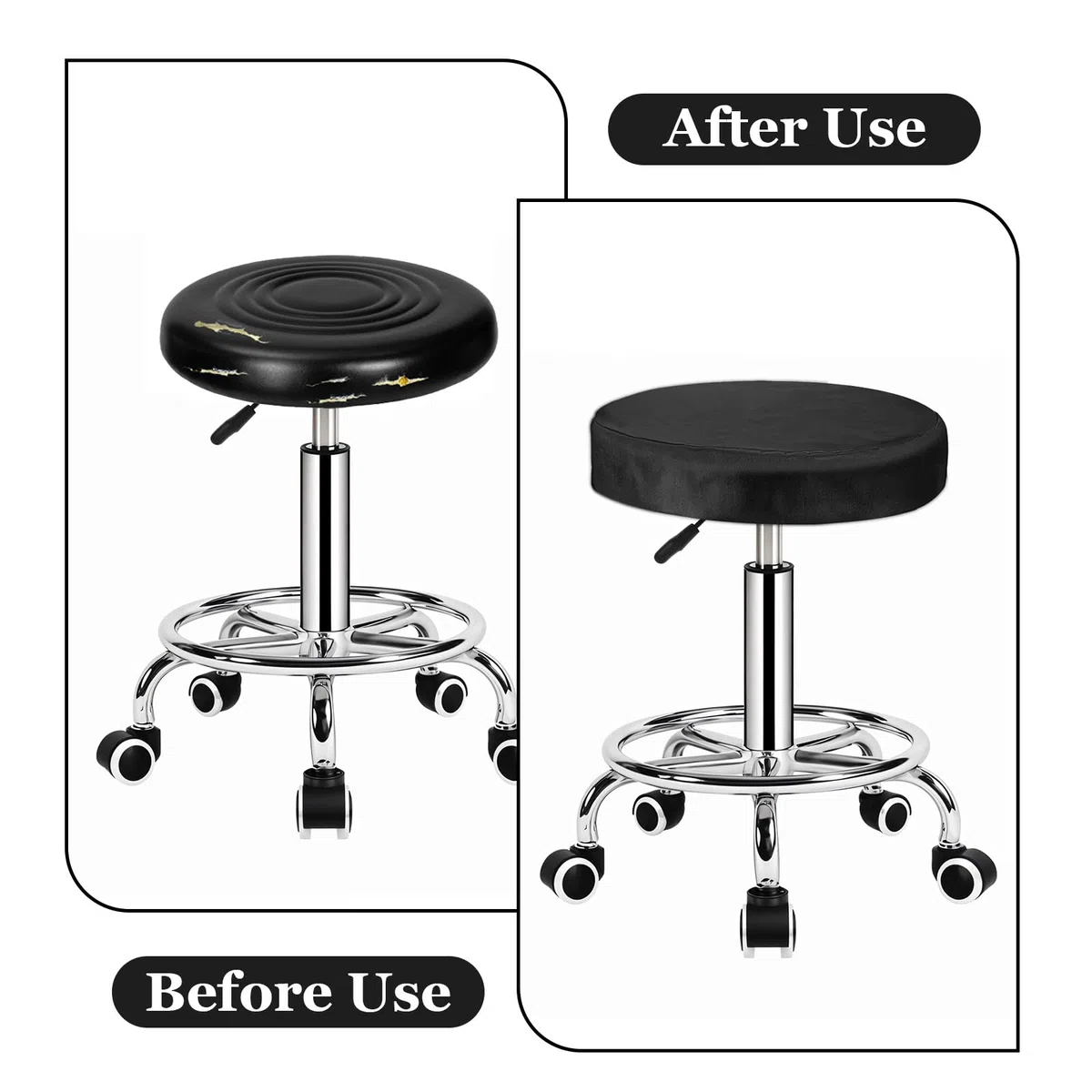 Confezione da 2 coperture rotonde per sgabello da bar, 34 cm, in ecopelle, impermeabili, per bar, cucina, sala da pranzo, sedia da casa e ufficio (nero)