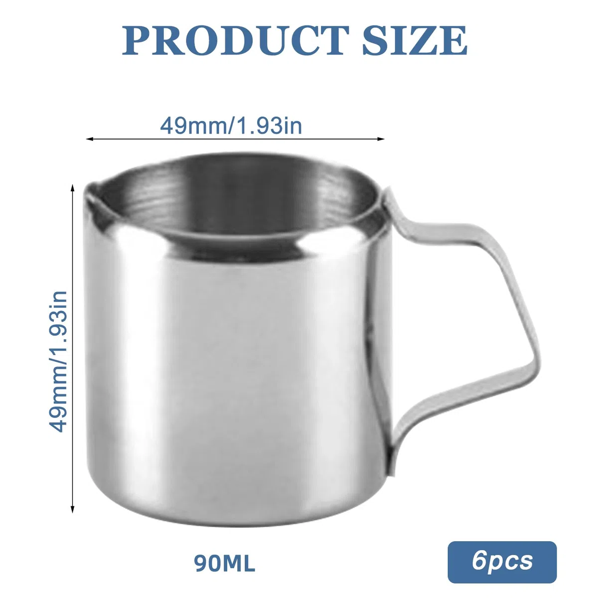 6 bricco per latte, in acciaio inox da 90 ml, piccolo bricco per latte in schiuma, bricco da 3 oz per schiumare, brocca per latte e caffè espresso per montalatte, cappuccino, latte art