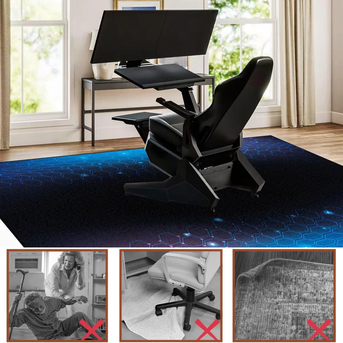 Tappeto Sedia Ufficio Gaming, Tappeto Sedia Ufficio 120 x 150 cm, Tappeto Salvapavimento, Tappeto Protettivo Sottosedia, Antigraffio Tappetino Protettivo del Pavimento per Parquet e Piastrelle