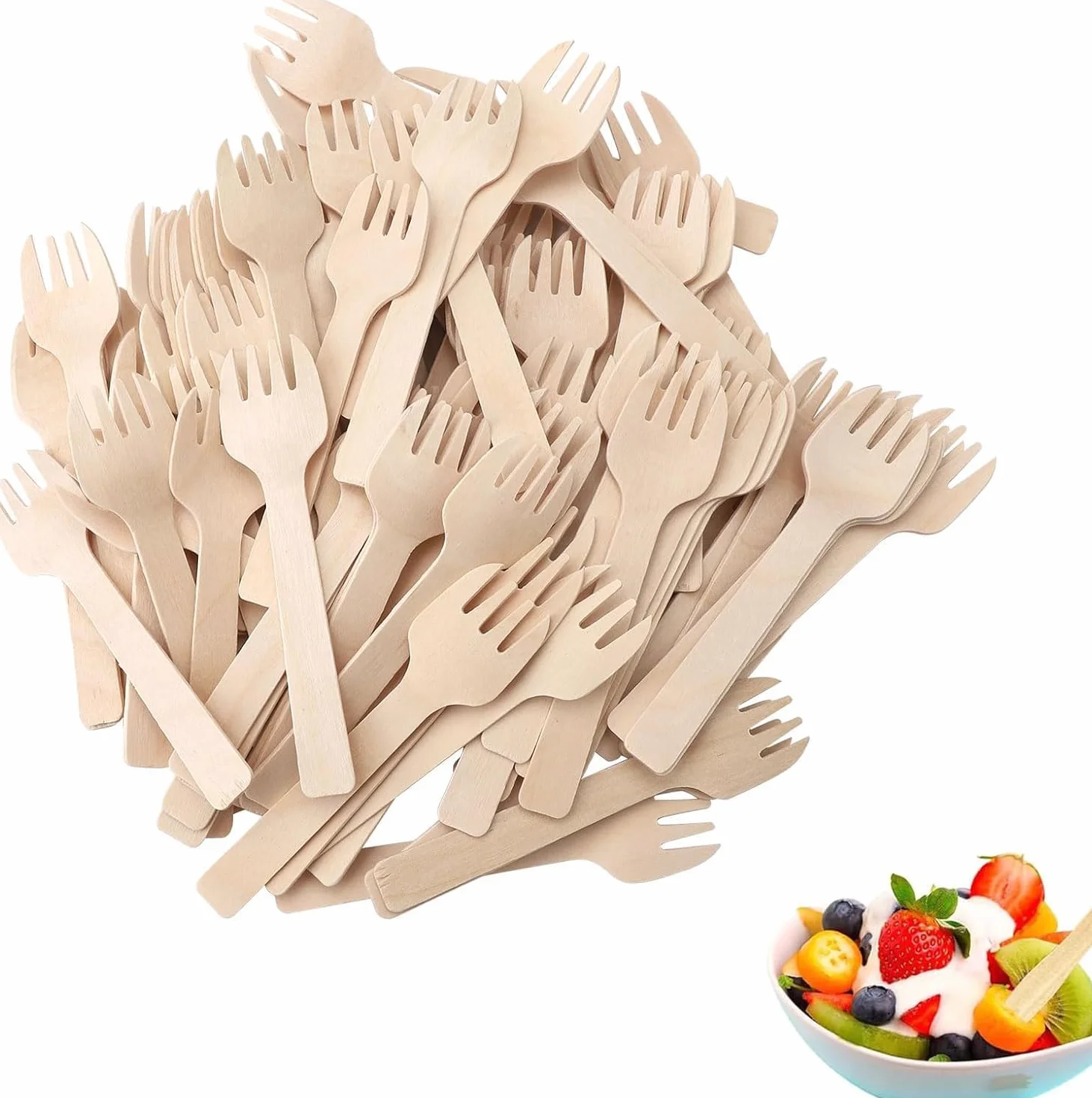 300 Pezzi Forchette di Legno Bambù Mini Forchette 4 Pollici Usa e Getta Piccole Forchettes per Antipasti Sfusi Posate di Bambù Mini Utensili Forchetta da Torta per Carnevale Compleanno