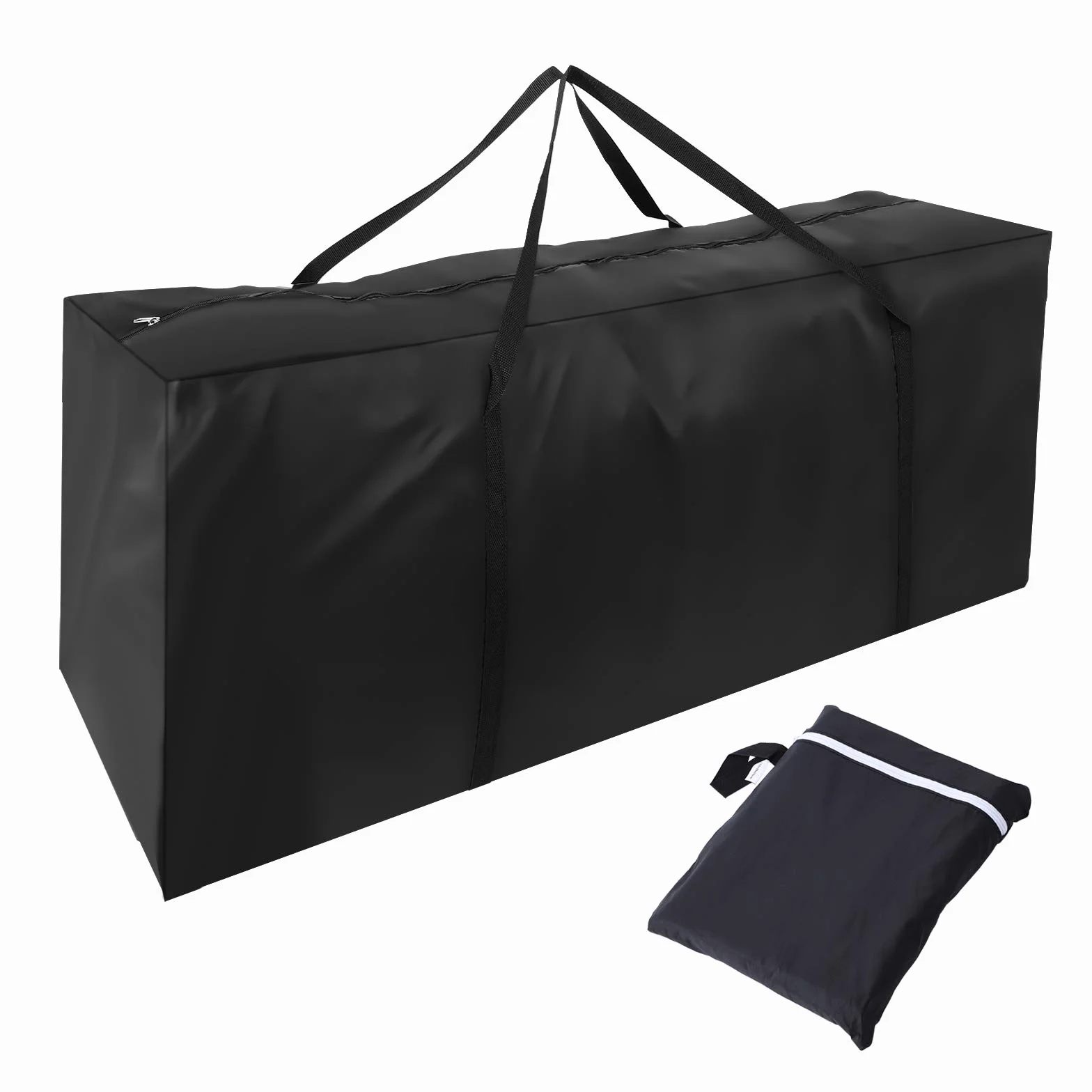 Herefun Borsa di Stoccaggio Tessuto Oxford 210D Impermeabile, Borsa per Cuscini da Giardino 122 x 39 x 55 cm, Nero con Zipper, Portatile e Durabile