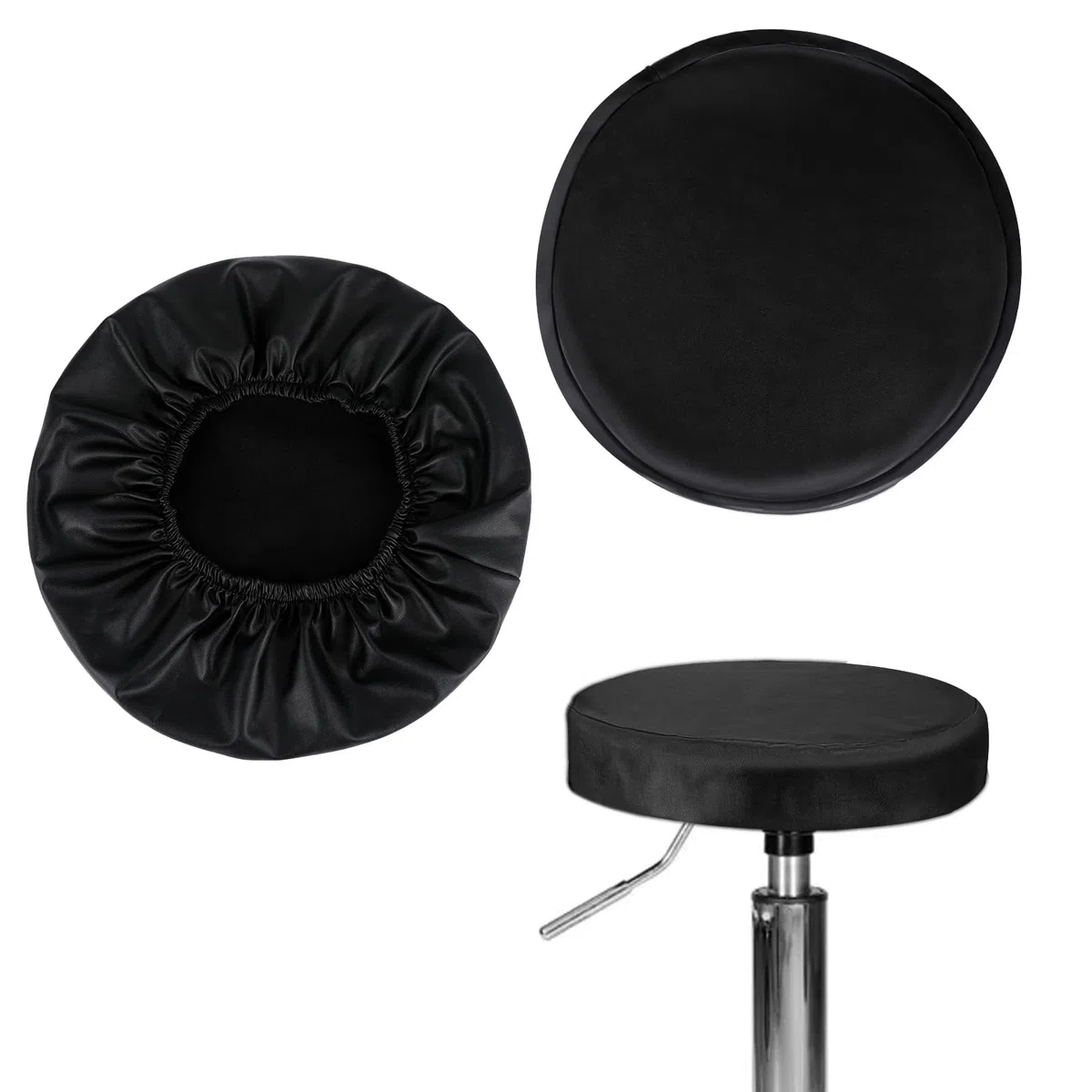 Confezione da 2 coperture rotonde per sgabello da bar, 34 cm, in ecopelle, impermeabili, per bar, cucina, sala da pranzo, sedia da casa e ufficio (nero)