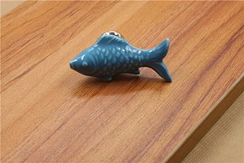8 pomelli ceramica pesce blu armadio/bagno/cassetto, 6 colori disponibili, ideali cameretta bambini