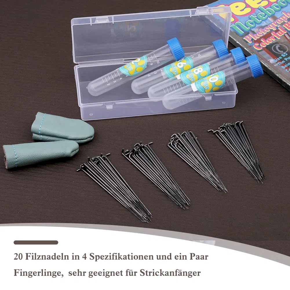 Benlay Set di 80 Aghi in Feltro in 4 Misure (36, 38, 40, 42 Gauge) - Attrezzi Con Dita e Aghi - Scatola per Principianti in Lana Argento