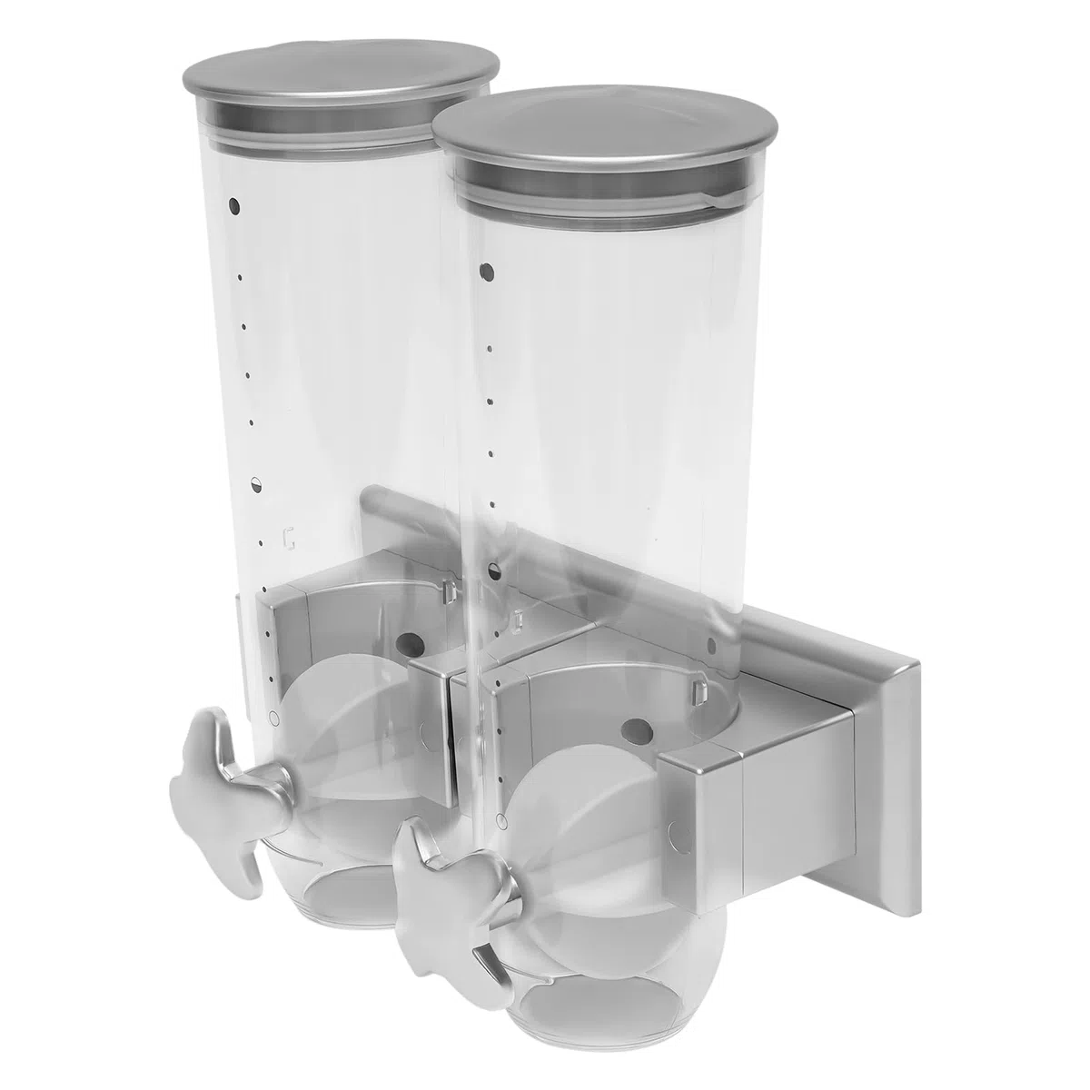 Dispenser per cereali, doppio montaggio a parete, 3 l, doppio contenitore, in plastica, per cereali, cereali e caramelle, 11,4 x 5,9 x 11,81 pollici, argento
