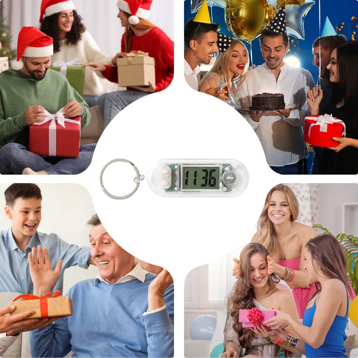 Teksome Orologio Digitale da Portachiavi,Ciondolo Orologio per Borse | Mini Orologio da Tavolo Orologio Elettronico Portatile per Studio