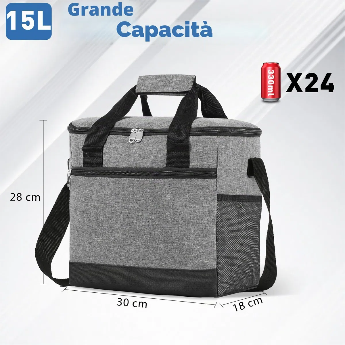 Borsa Termica 15L, Borsa Frigo Piccolo per Uomini Donne Bambini, Cooler Bag Portatile, Borsa Porta Pranzo, Lunch Bag per Ufficio, Picnic, Campeggio, Mare, Barbecue