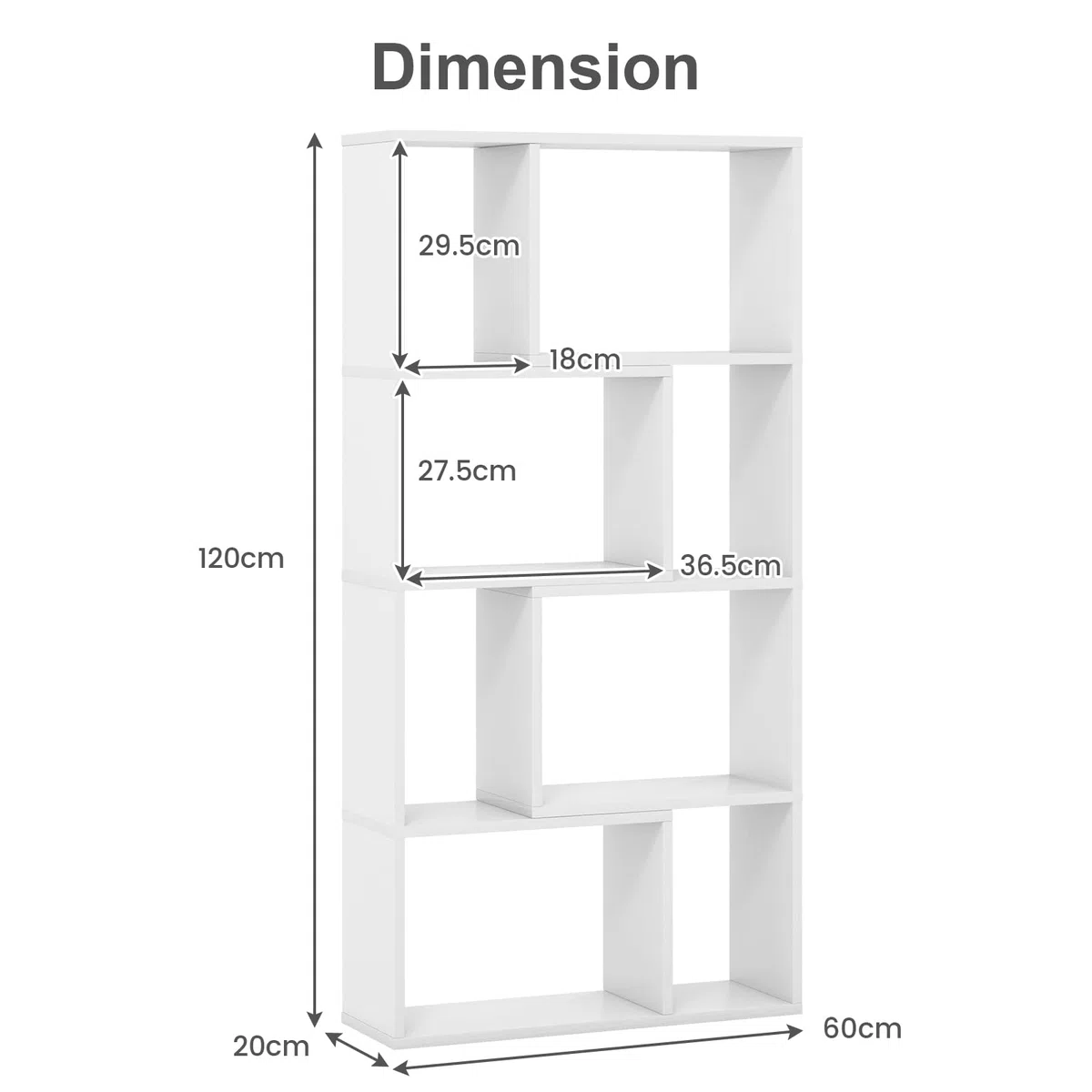 HOMASIS Libreria da Parete a 4 Ripiani, Libreria Scaffale con Piedini Antiscivolo e Dispositivo Antiribaltamento, Stile Scandinavo, Mobile Portaoggetti per Soggiorno, 60 x 20 x 120 cm (Bianco)