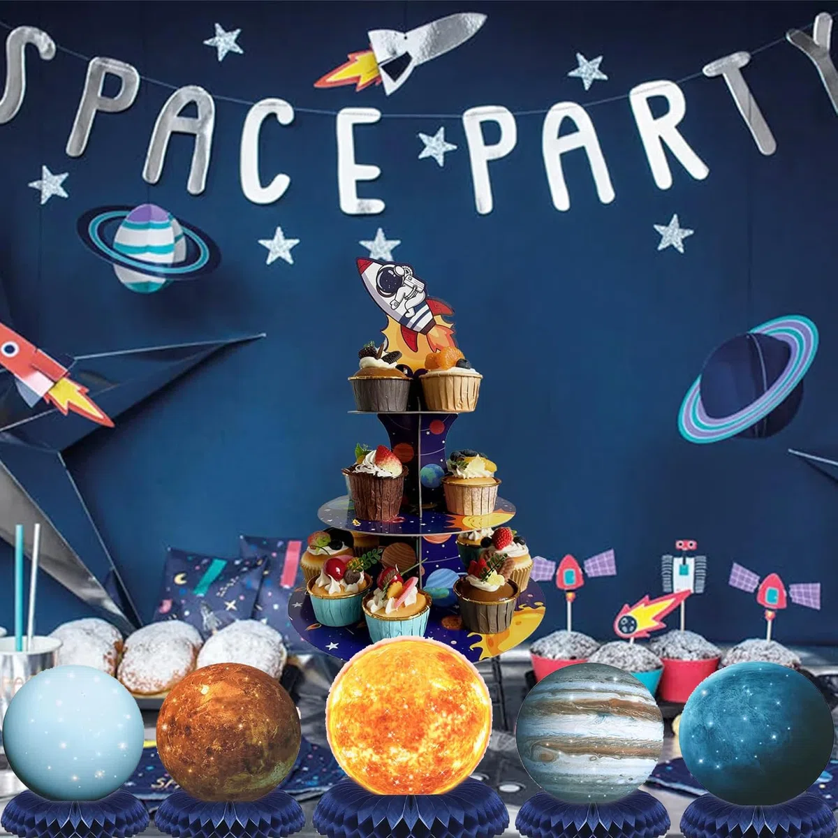 Decorazioni per feste a tema spaziale Pianeti Sistema Solare Centrotavola a nido d'ape per tavoli - 10 pezzi Galaxy Pianeti Modelli Spazio per Spazio Esterno Forniture Decorazione per Feste