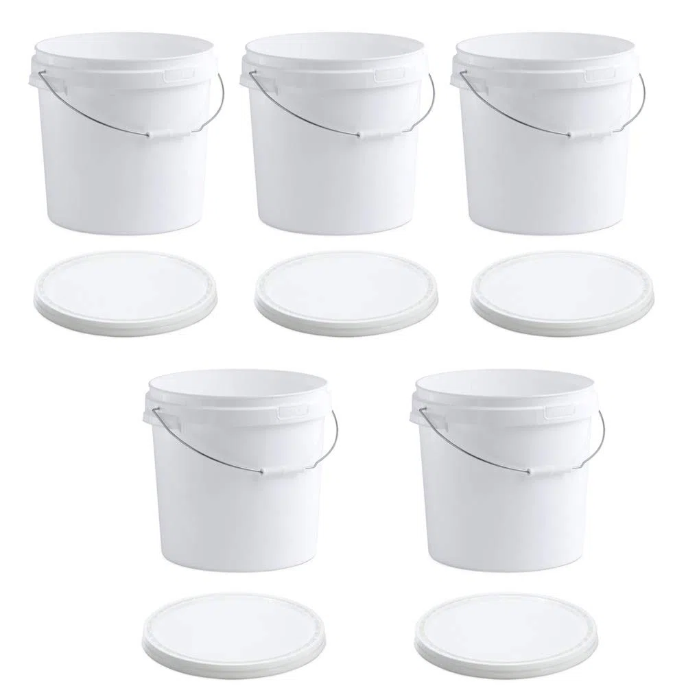 Secchielli in plastica bianca con coperchio, 5 x 20 litri