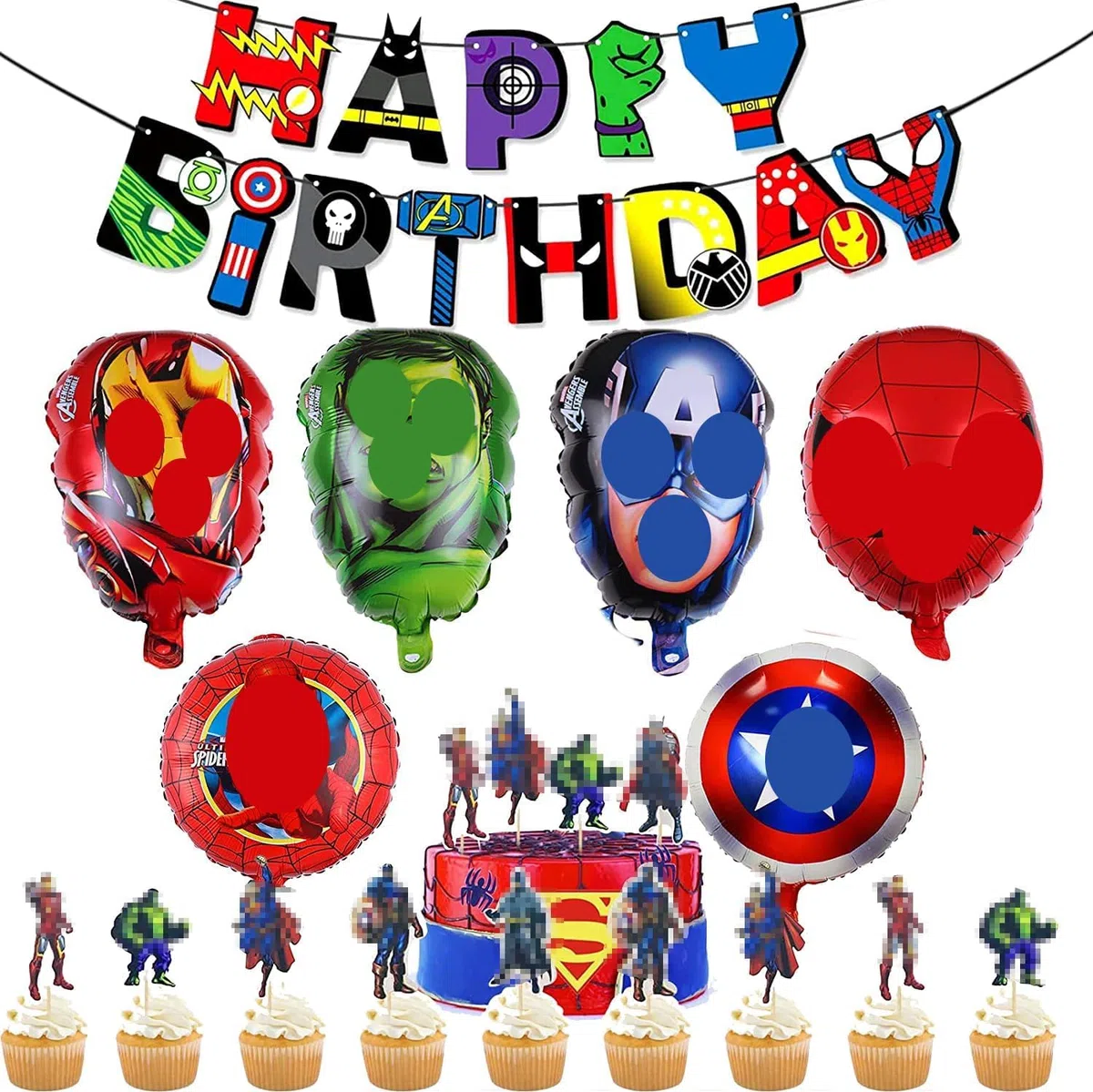 Supereroi, Avengers, decorazione di compleanno per ragazzi, palloncini per feste di supereroi, decorazione Avengers in pellicola, 24 pezzi, decorazione per il compleanno dei bambini