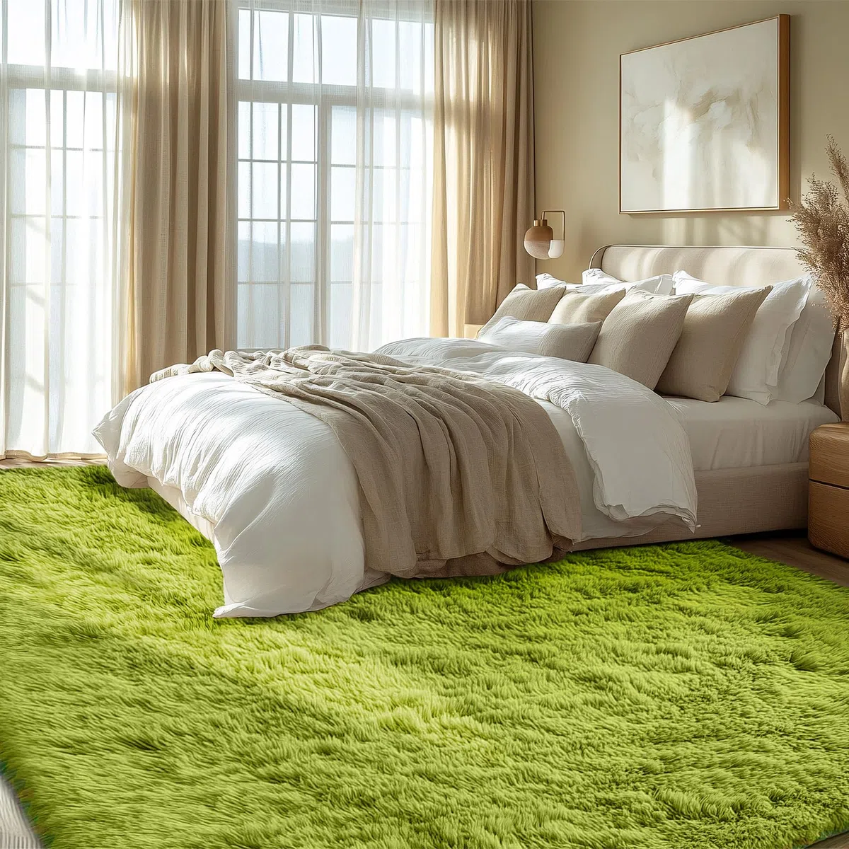 XSIVOD Tappeto Salotto 160x230 Tappeto Camera da Letto Moderno e Morbido per Soggiorno a Pelo Alte Lavabile Fluffy Uni Effetto Pelliccia Senza Tempo Elegante Antiscivolo Facile da Pulire, Verde