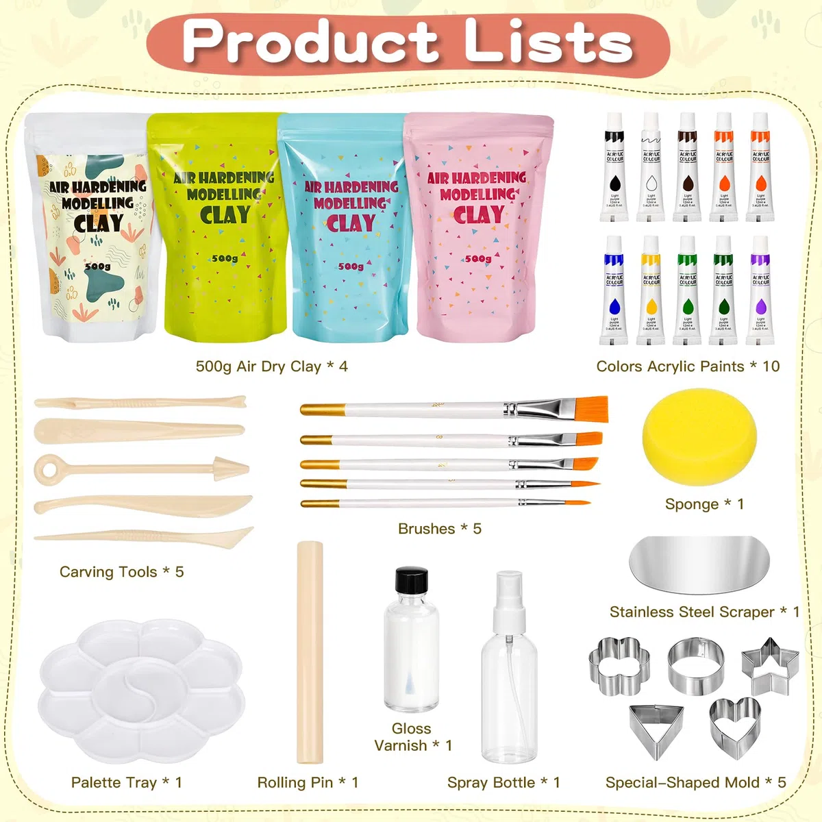 Kit di Argilla Senza Cottura per Principianti, 36pcs Kit Ceramica Fai da Te, Include 2kg Argilla ad Asciugatura aerica, Strumenti di modellazione, Perfetto per progetti creativi e Fai da Te