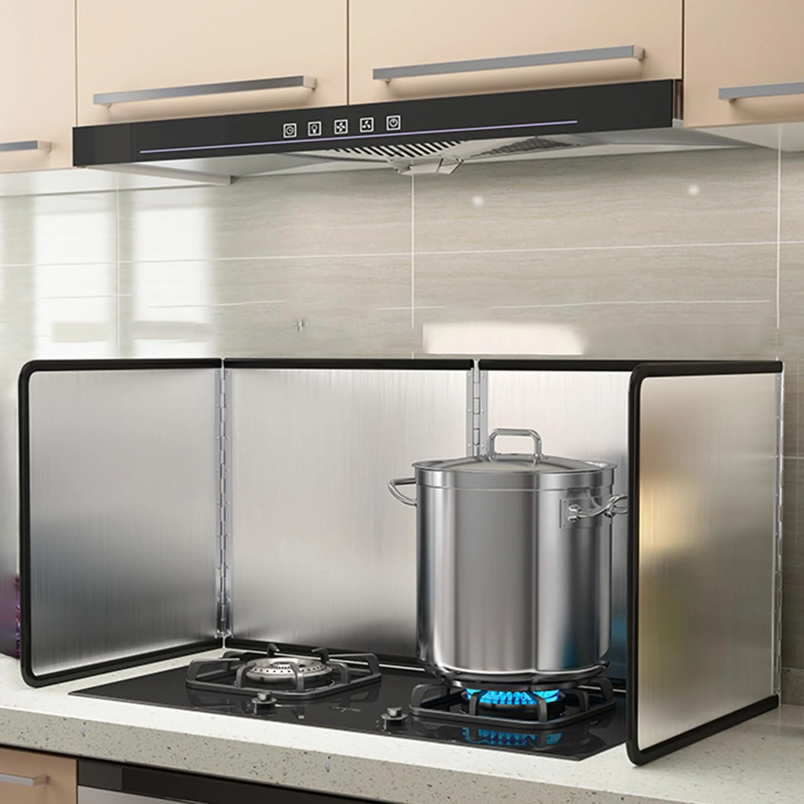 Aisny Piastra Antispruzzi da Cucina, Schermo Antispruzzi da Cucina in Acciaio Inox, 80x40x30cm Piastra Antispruzzi da Cucina Pieghevole Deflettore per Fumo D'Olio, Protezione Antispruzzi per Fornello