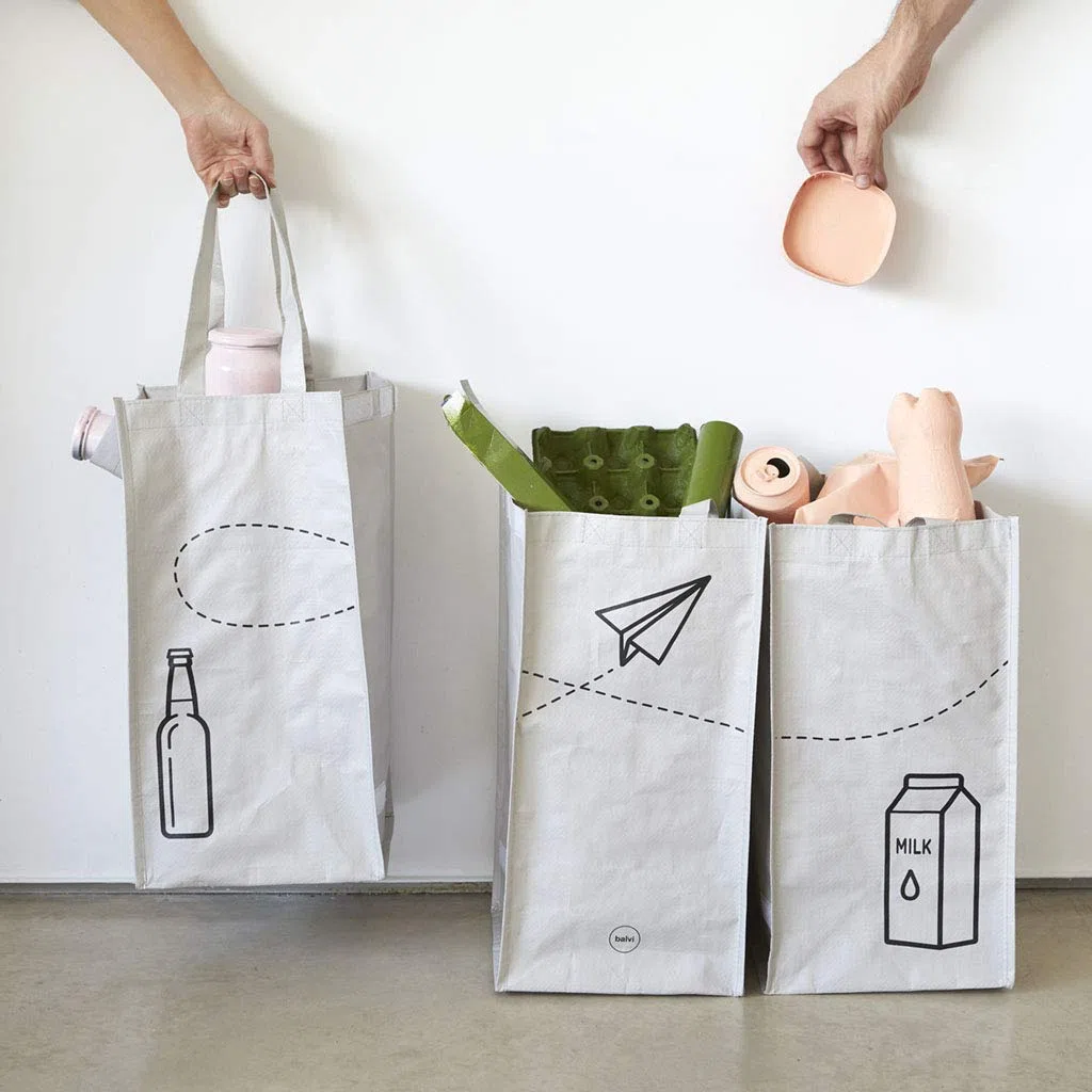 Balvi Set Borse Riciclaggio Tidy Trash Colore Grigio Realizzato in plastica Riciclata Set di 3 unità