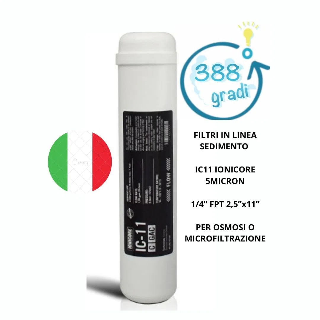 Filtro in Linea Ionicore IC-11CGAC Carbone Attivo granulare al Cocco 1/4" NPT 2,5"x11"