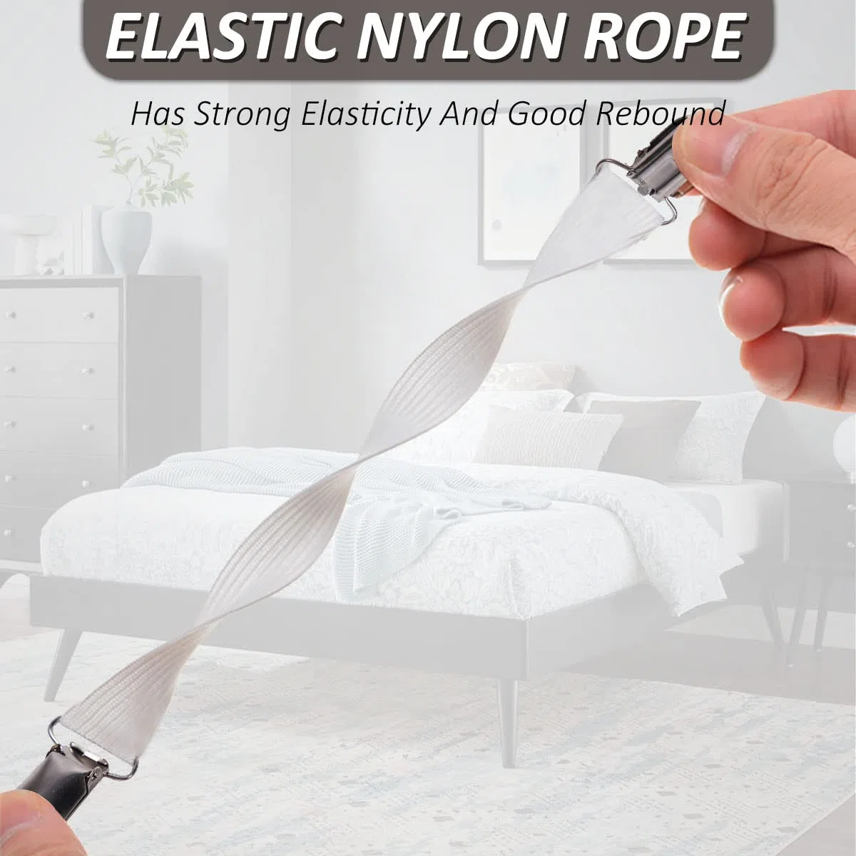 CINGHIA Clip Lenzuola,12 Pezzi Tenditori Regolabili per Lenzuola,Elastici per ASSE da Stiro,Regolabile,con Clip in Metallo Tenditore per Materassi per Lenzuola Bianco
