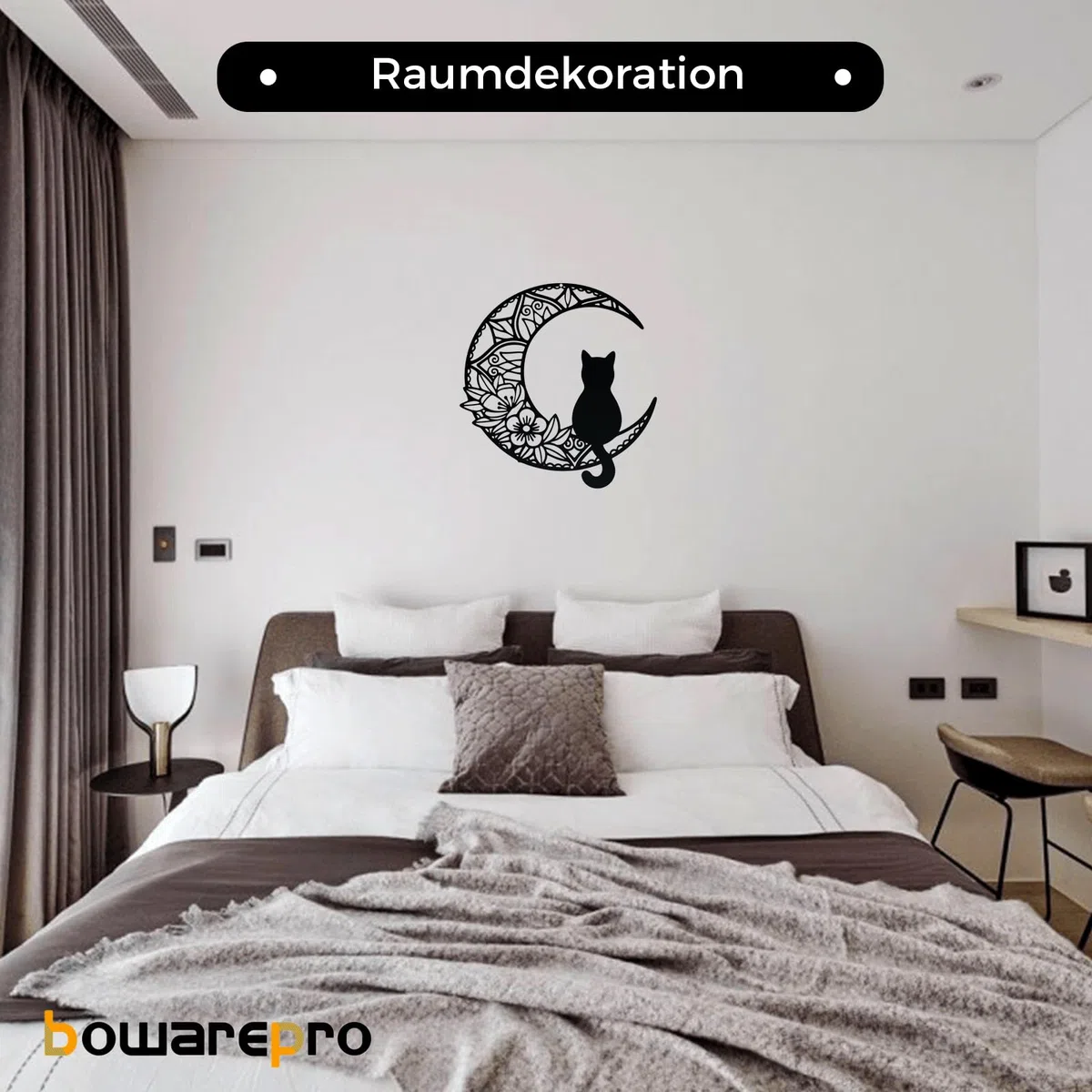 Bowarepro 1 Pezzo in Metallo Gatto e Luna, Decorazione da Parete, Decorazione per Casa, Interni ed Esterni