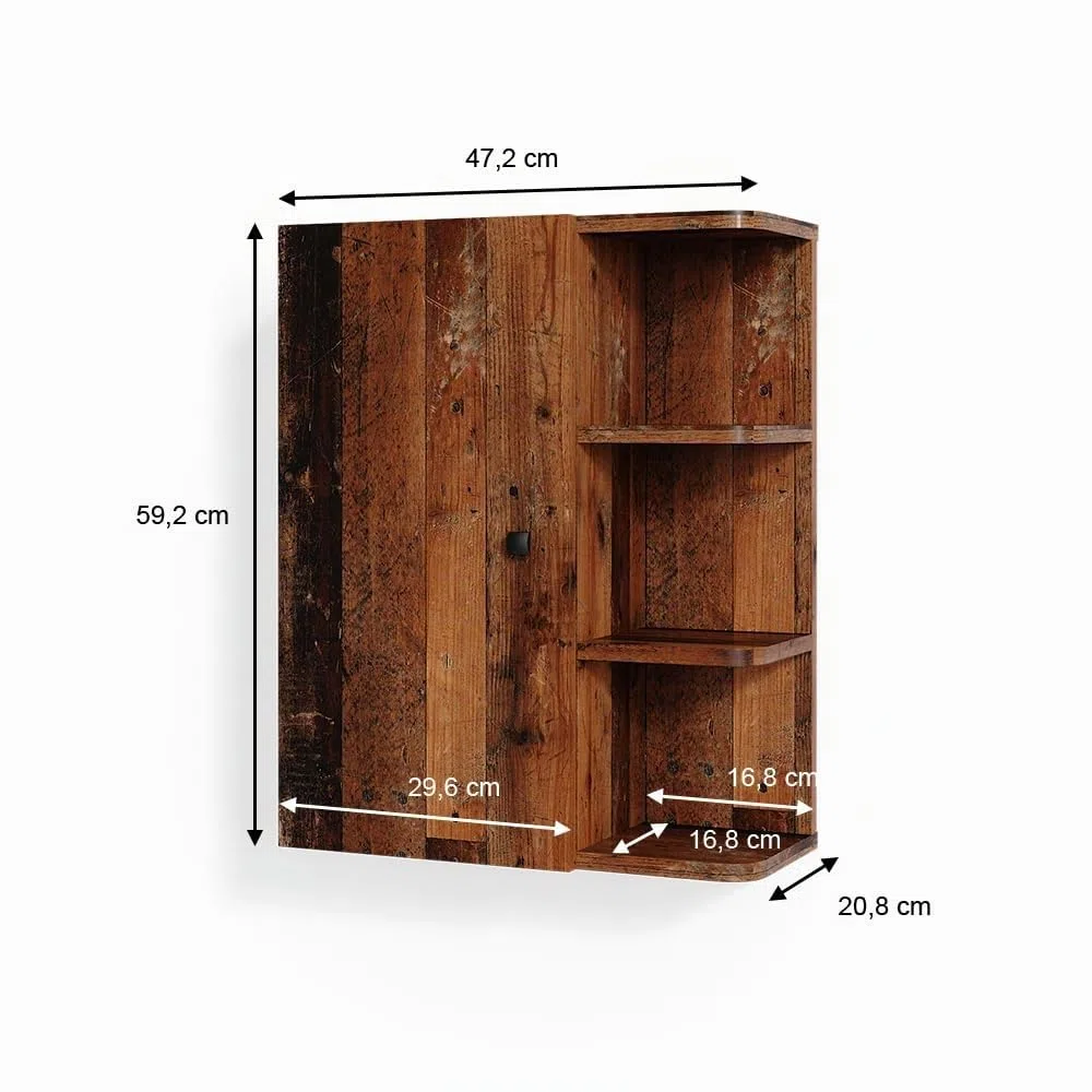 Vicco Mobile bagno Fynn, Rovere rustico, 47.2 x 59.2 cm, per montaggio a parete con ripiani aperti