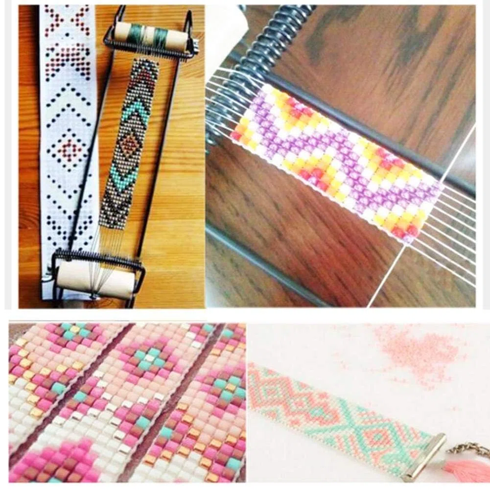 Telaio per Perline - Telaio per Tessitura Perline in Legno in Acciaio Inossidabile Telaio per Gioielli Fai-da-Te Telaio per Perline per Bracciale e Altro (# 1)