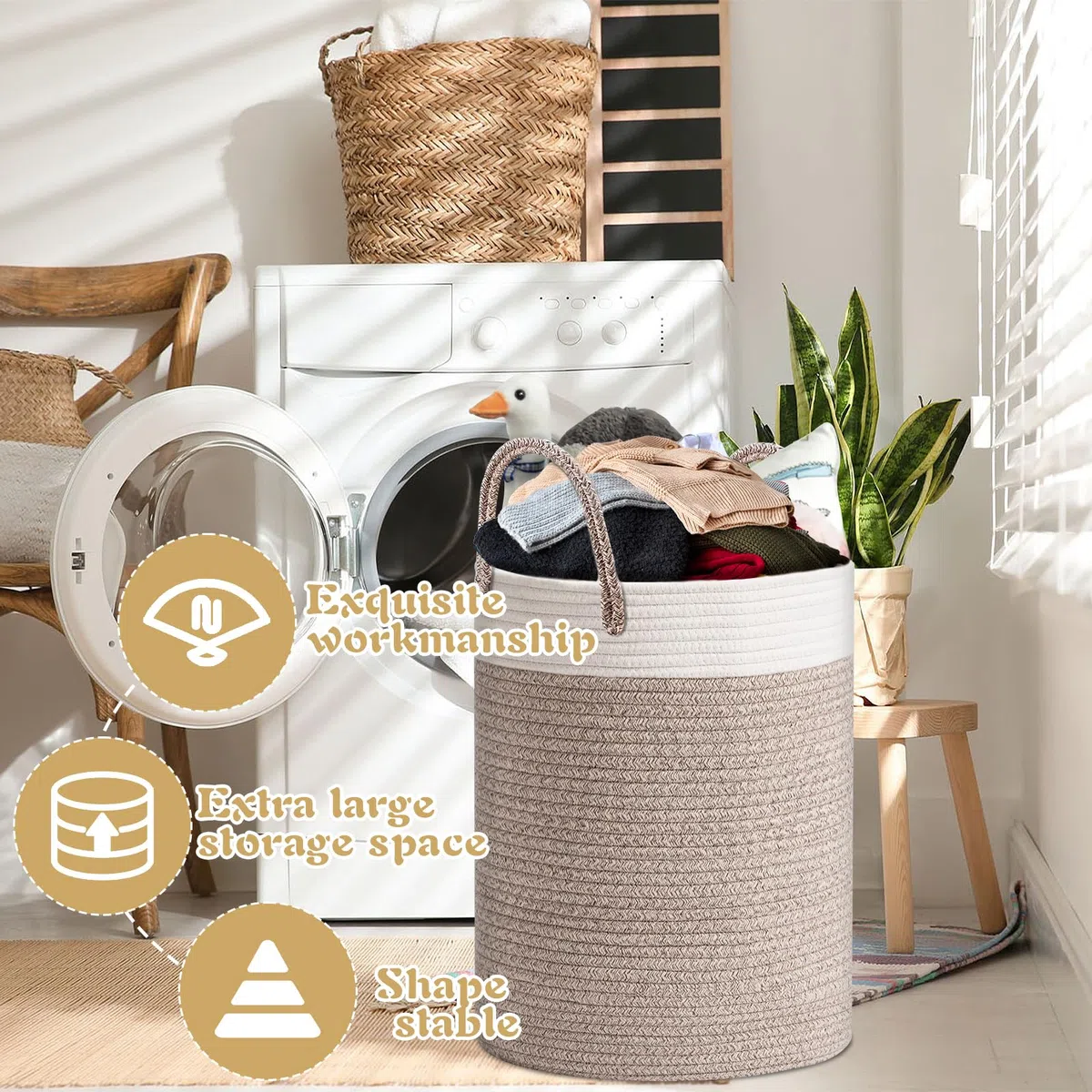 ZLPBAO XXL Cesto Portabiancheria Sporca Intrecciato in Cotone con Manico, Portabiancheria Grande, Cesto Portabiancheria Pieghevole Cesta Panni Sporchi per Lavanderia Bambini Bagno Giocattoli Coperte